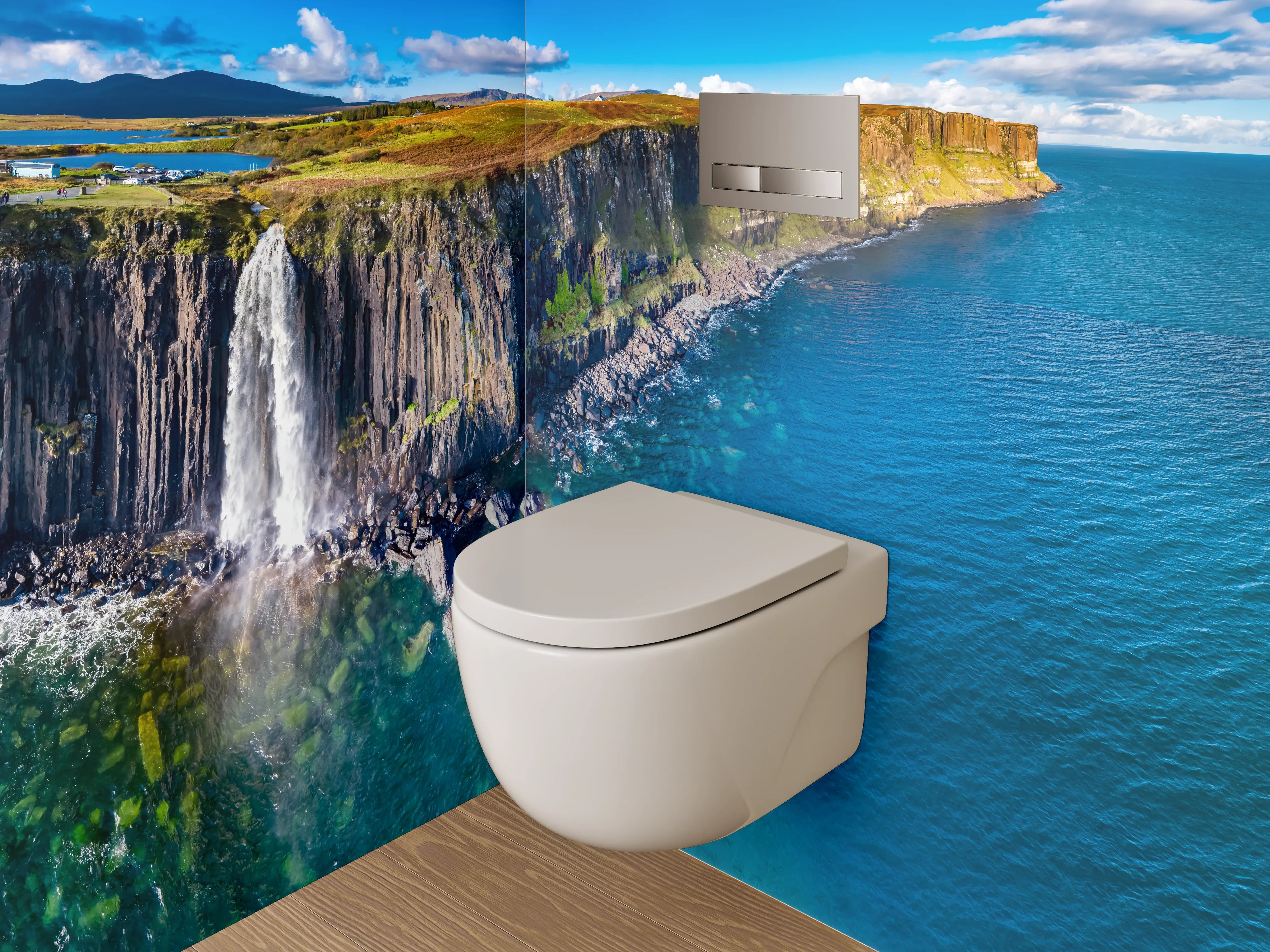 WC-Rückwand - Wasserfall an dramatischer Steilküste