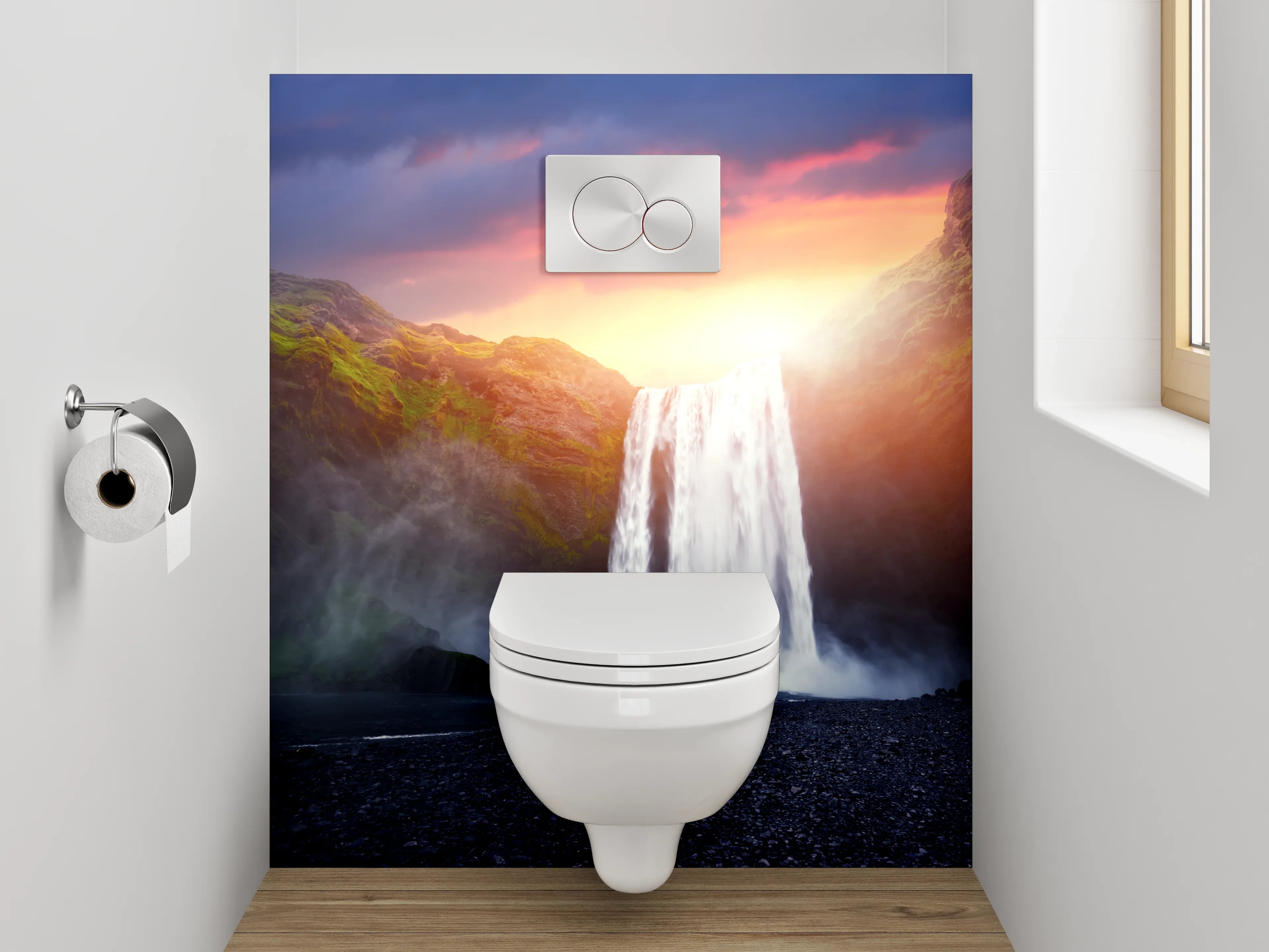 WC-Rückwand - Wasserfall bei Sonnenuntergang Landschaft