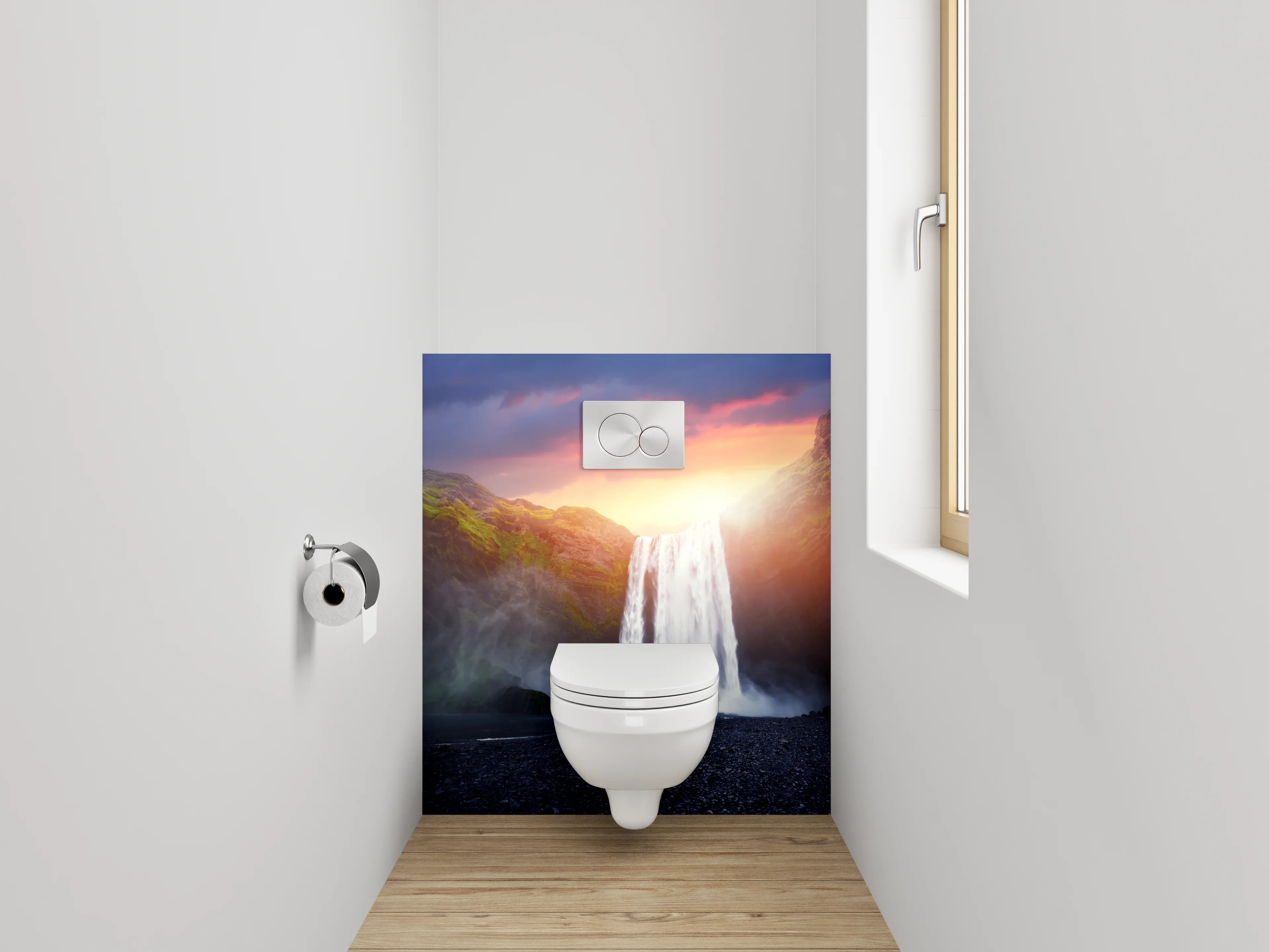 WC-Rückwand - Wasserfall bei Sonnenuntergang Landschaft