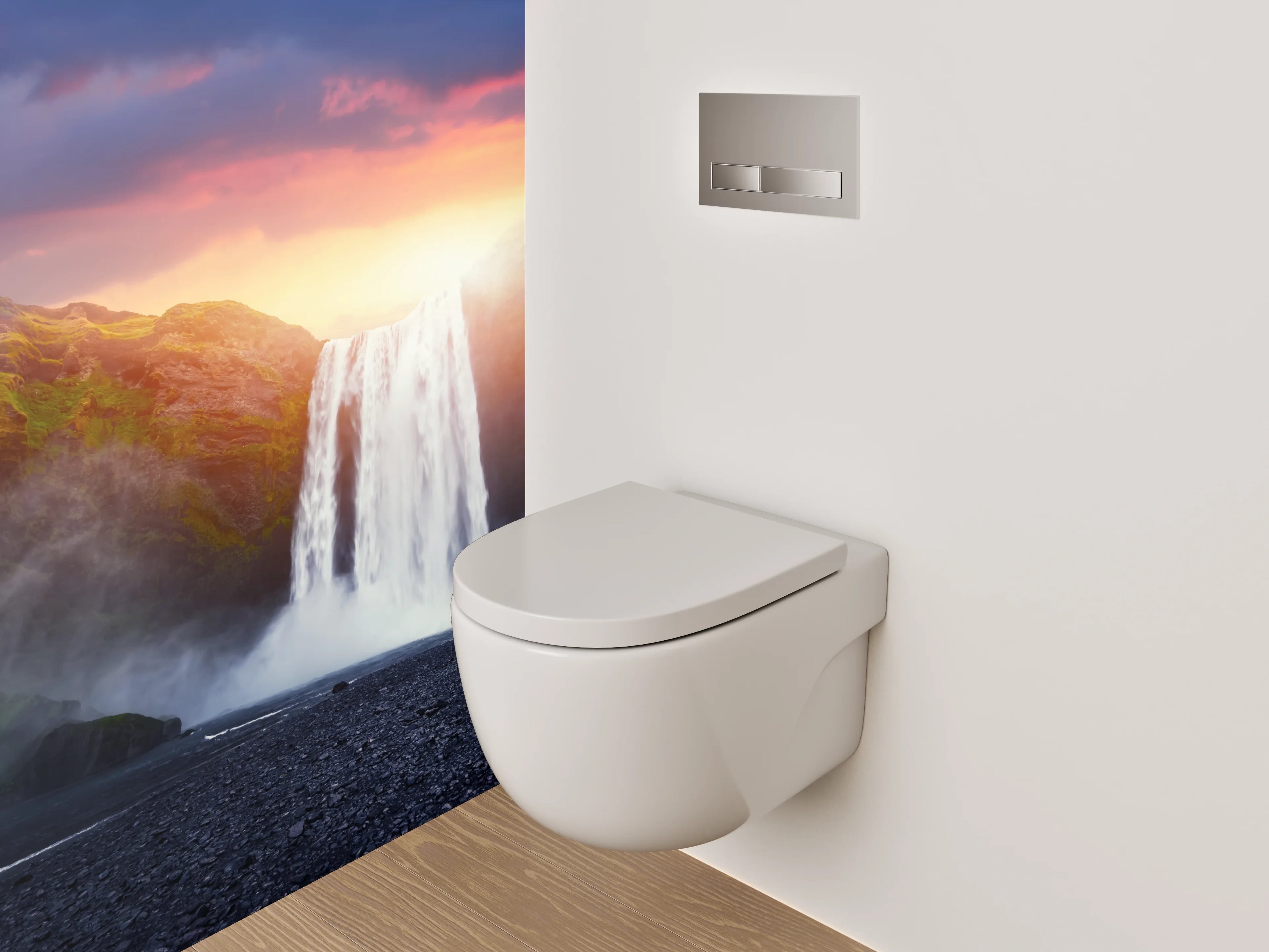 WC-Rückwand - Wasserfall bei Sonnenuntergang Landschaft