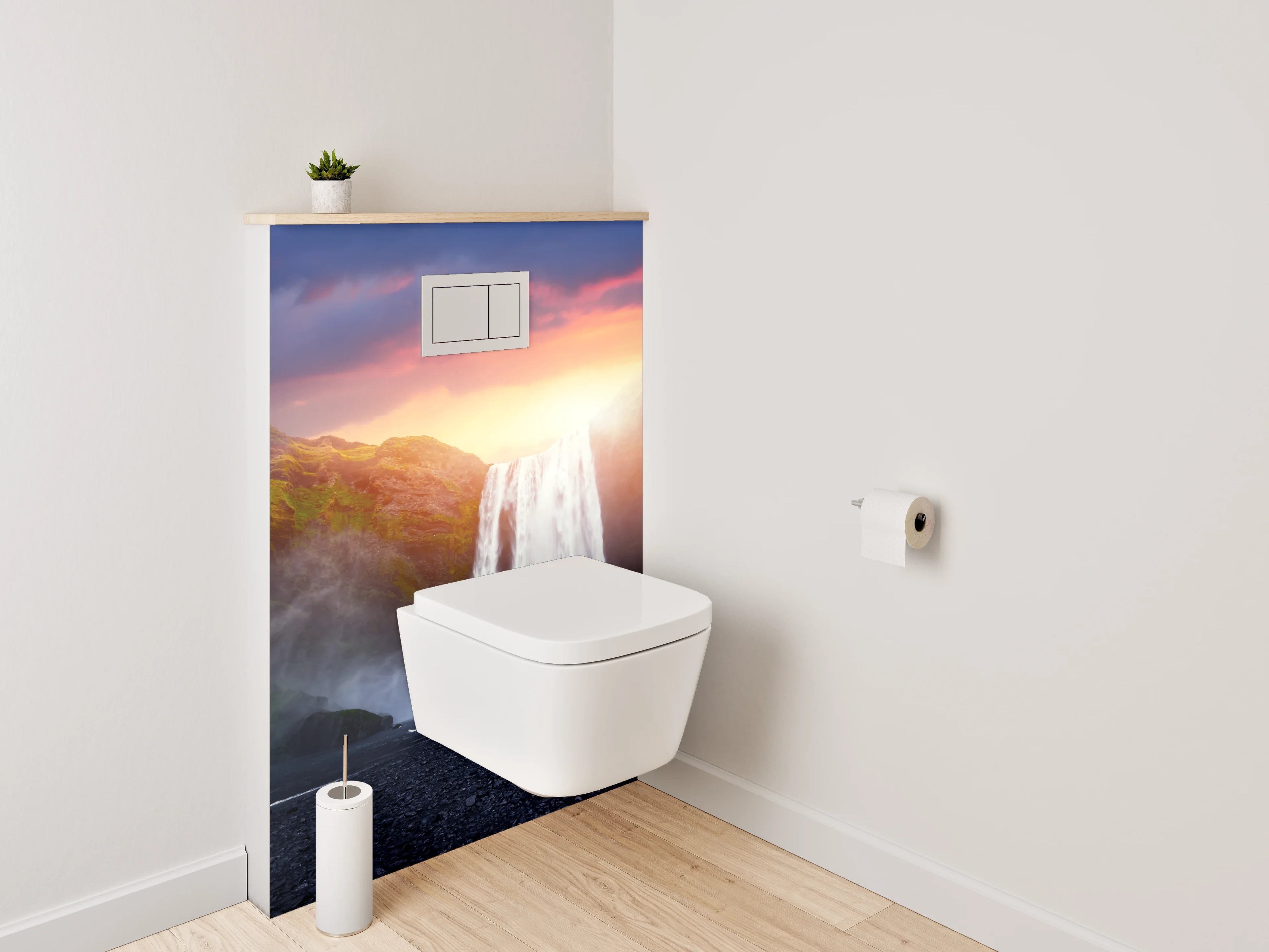 WC-Rückwand - Wasserfall bei Sonnenuntergang Landschaft