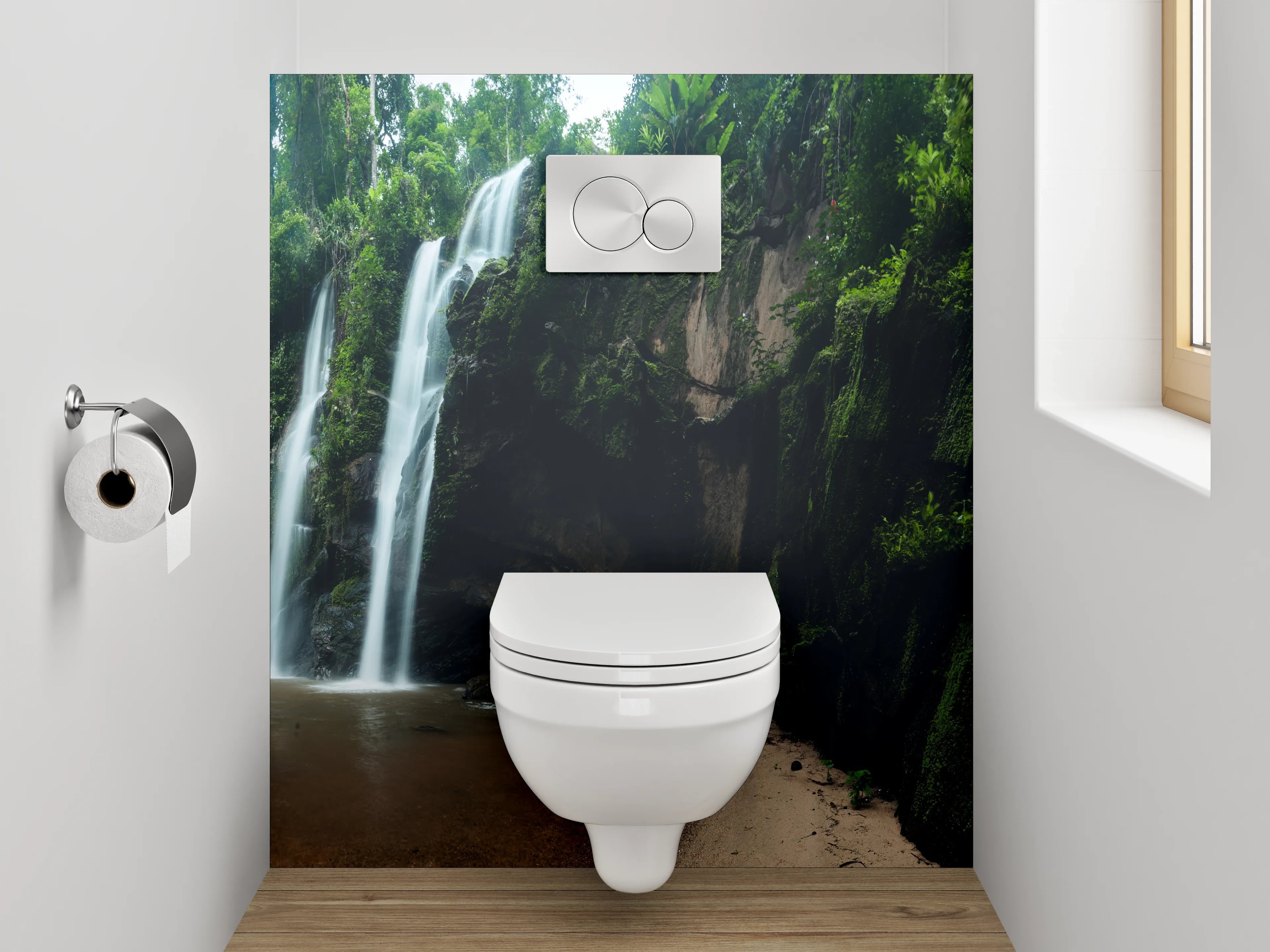 WC-Rückwand - Wasserfall im Dschungel Panorama