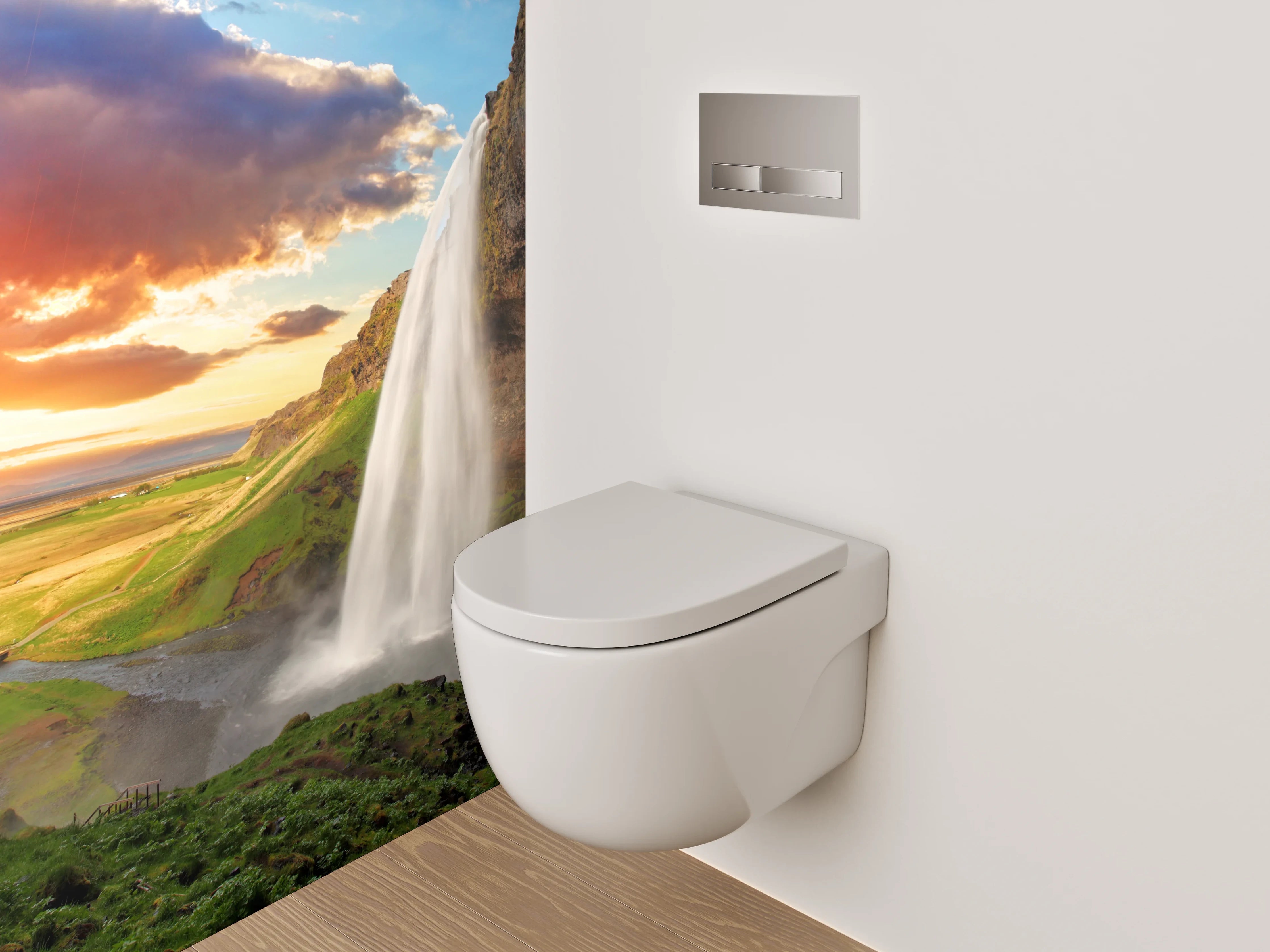 WC-Rückwand - Wasserfall im Sonnenuntergang Panorama