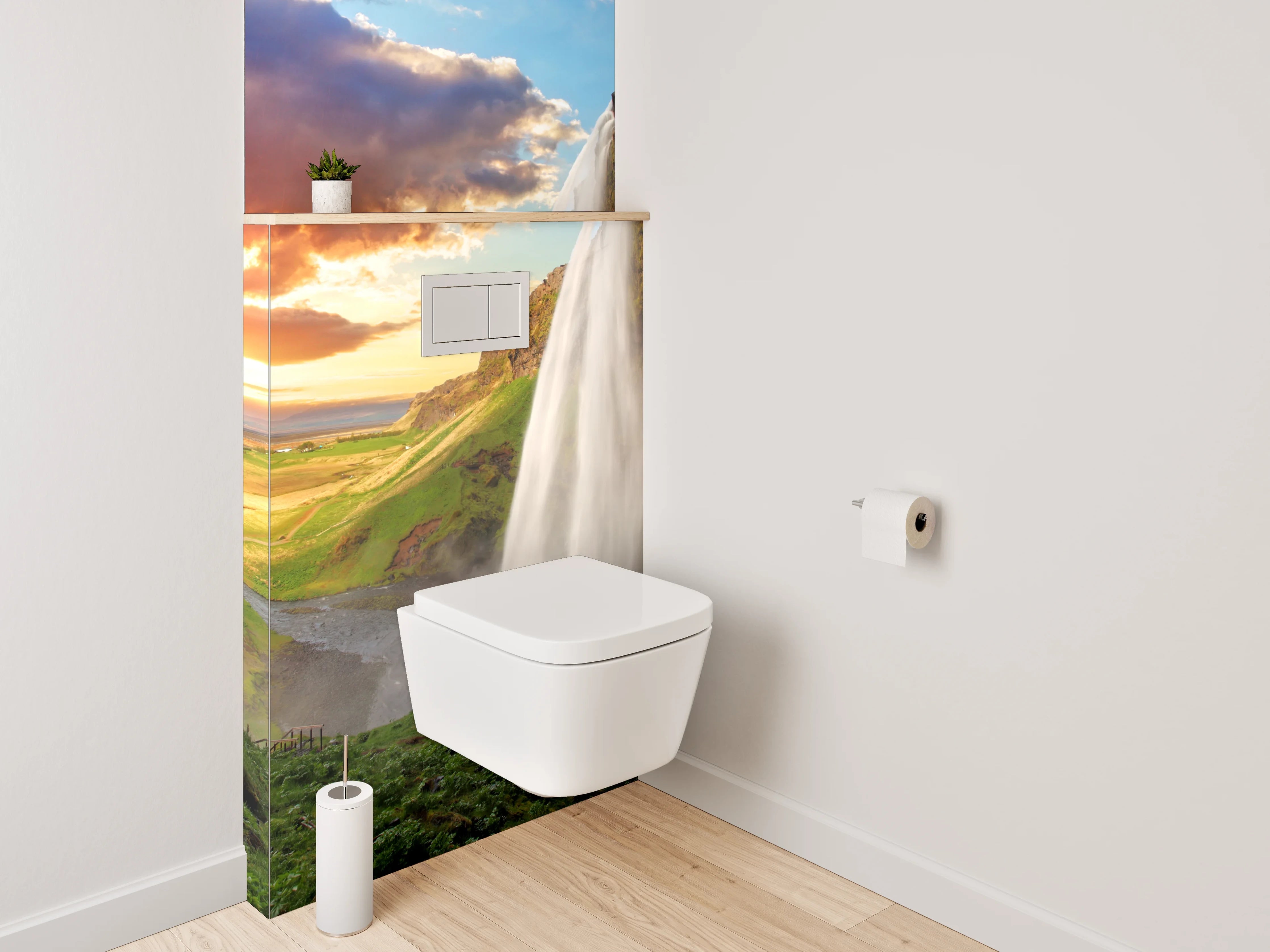 WC-Rückwand - Wasserfall im Sonnenuntergang Panorama