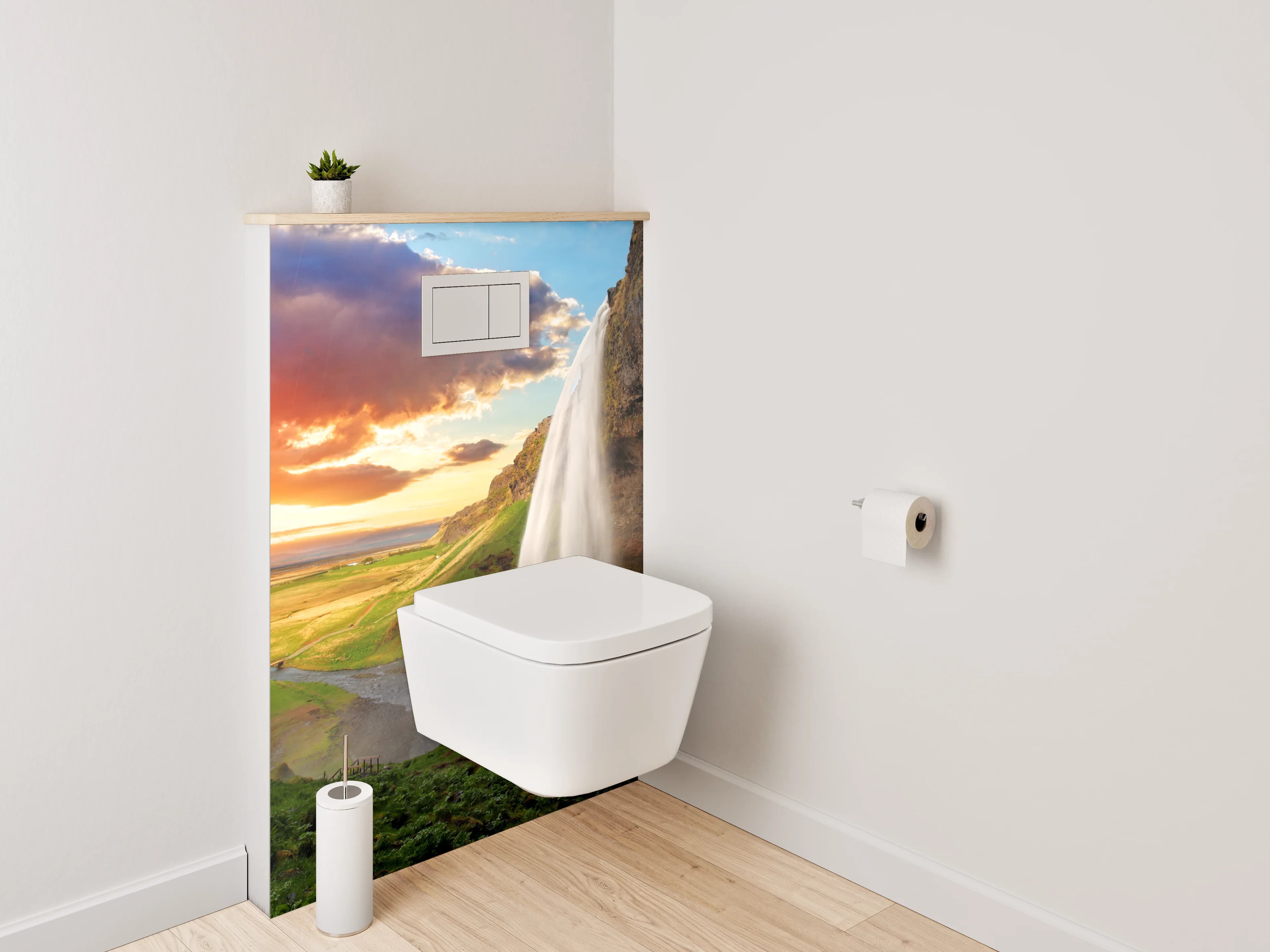 WC-Rückwand - Wasserfall im Sonnenuntergang Panorama