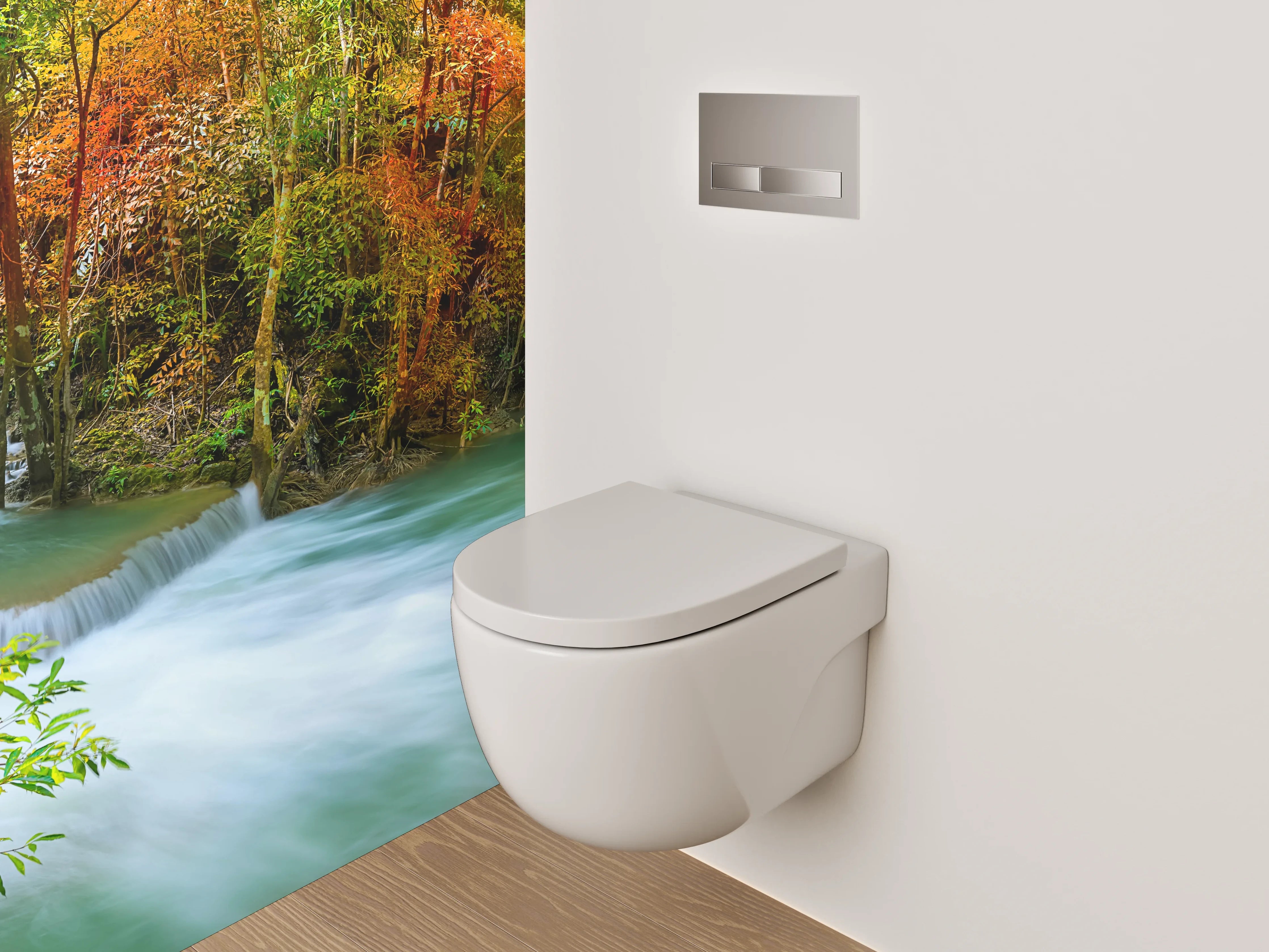 WC-Rückwand - Wasserfall im bunten Herbstwald Panorama