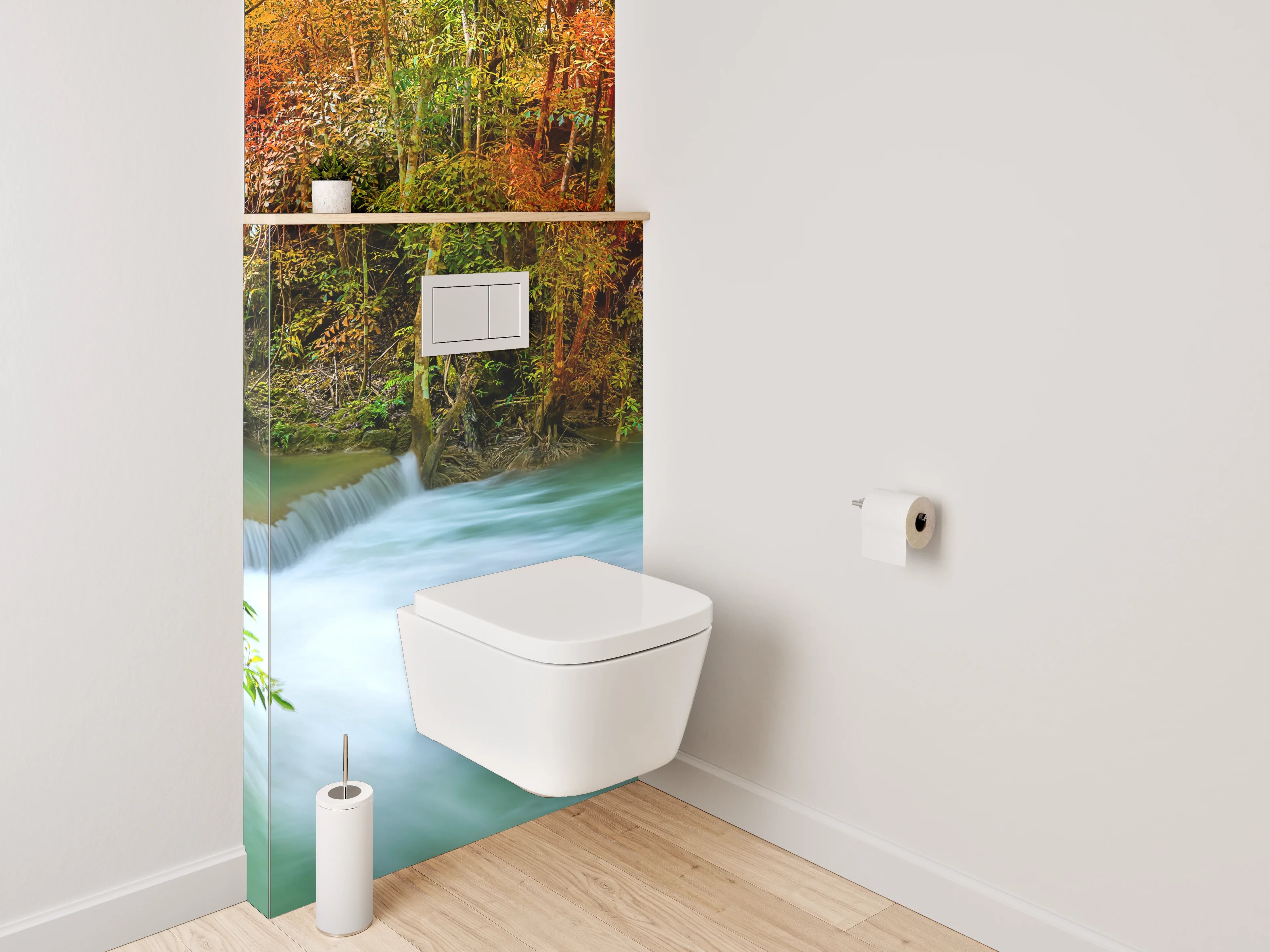 WC-Rückwand - Wasserfall im bunten Herbstwald Panorama