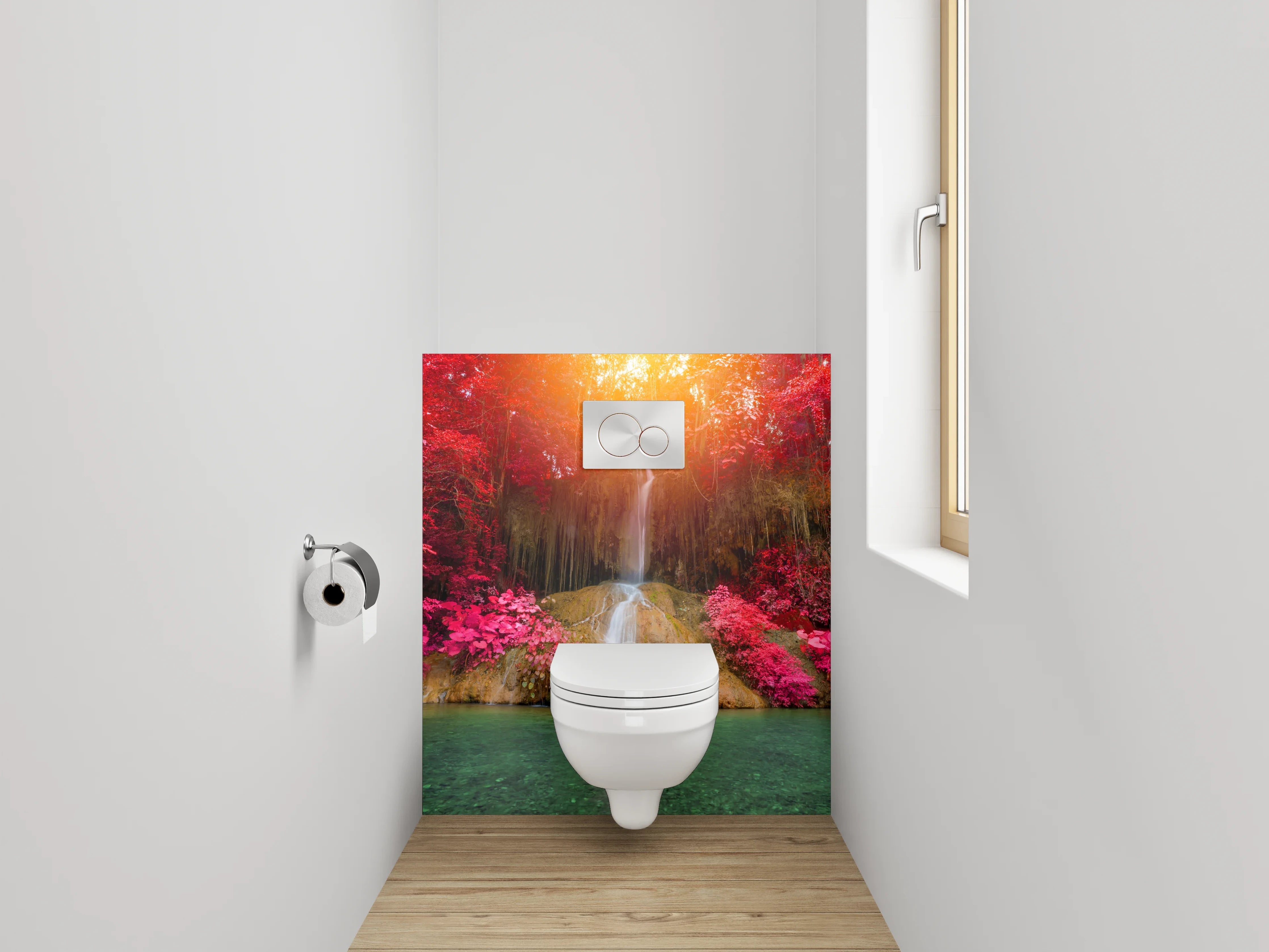 WC-Rückwand - Wasserfall im magischen Farbenrausch