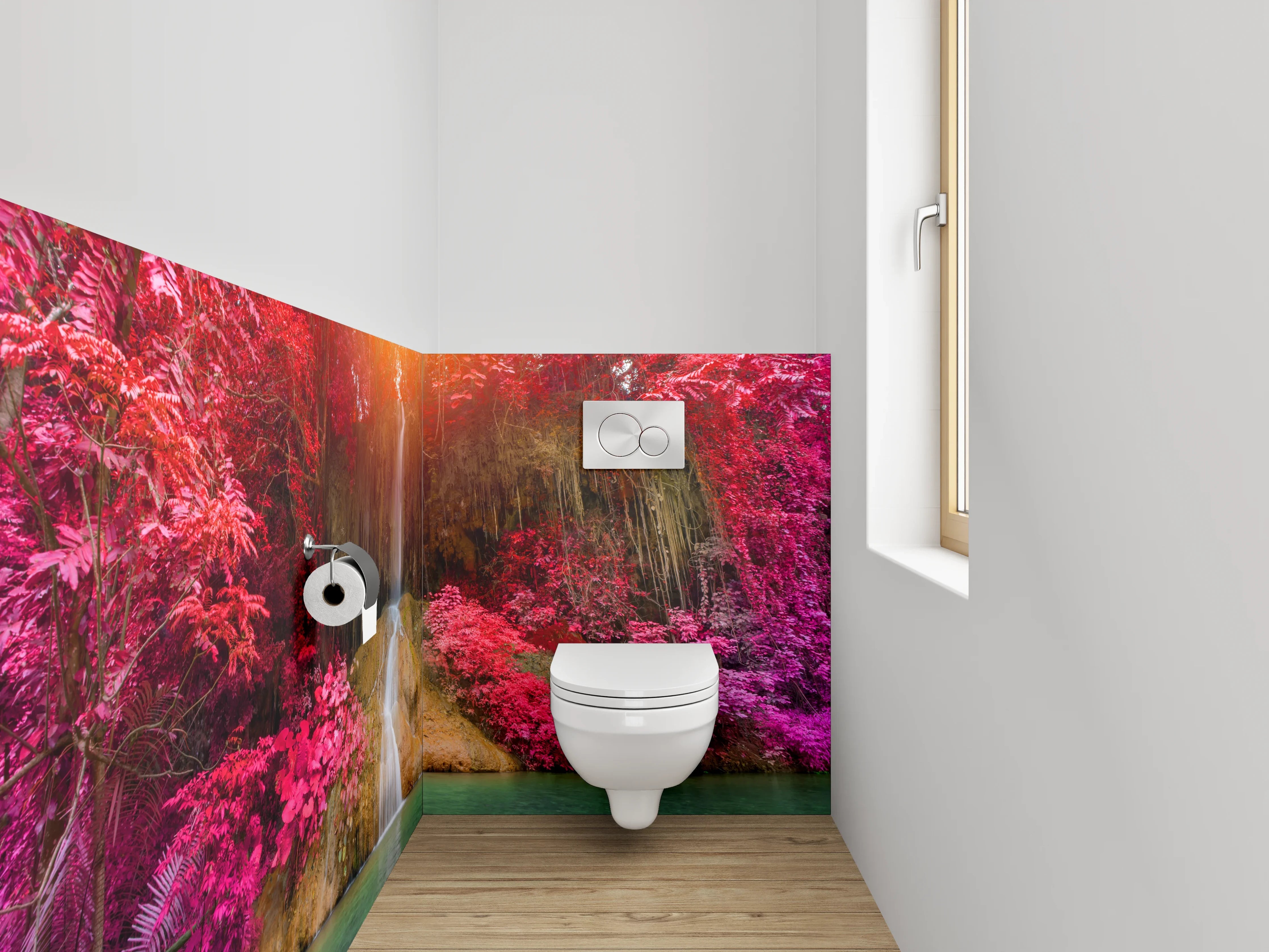 WC-Rückwand - Wasserfall im magischen Farbenrausch