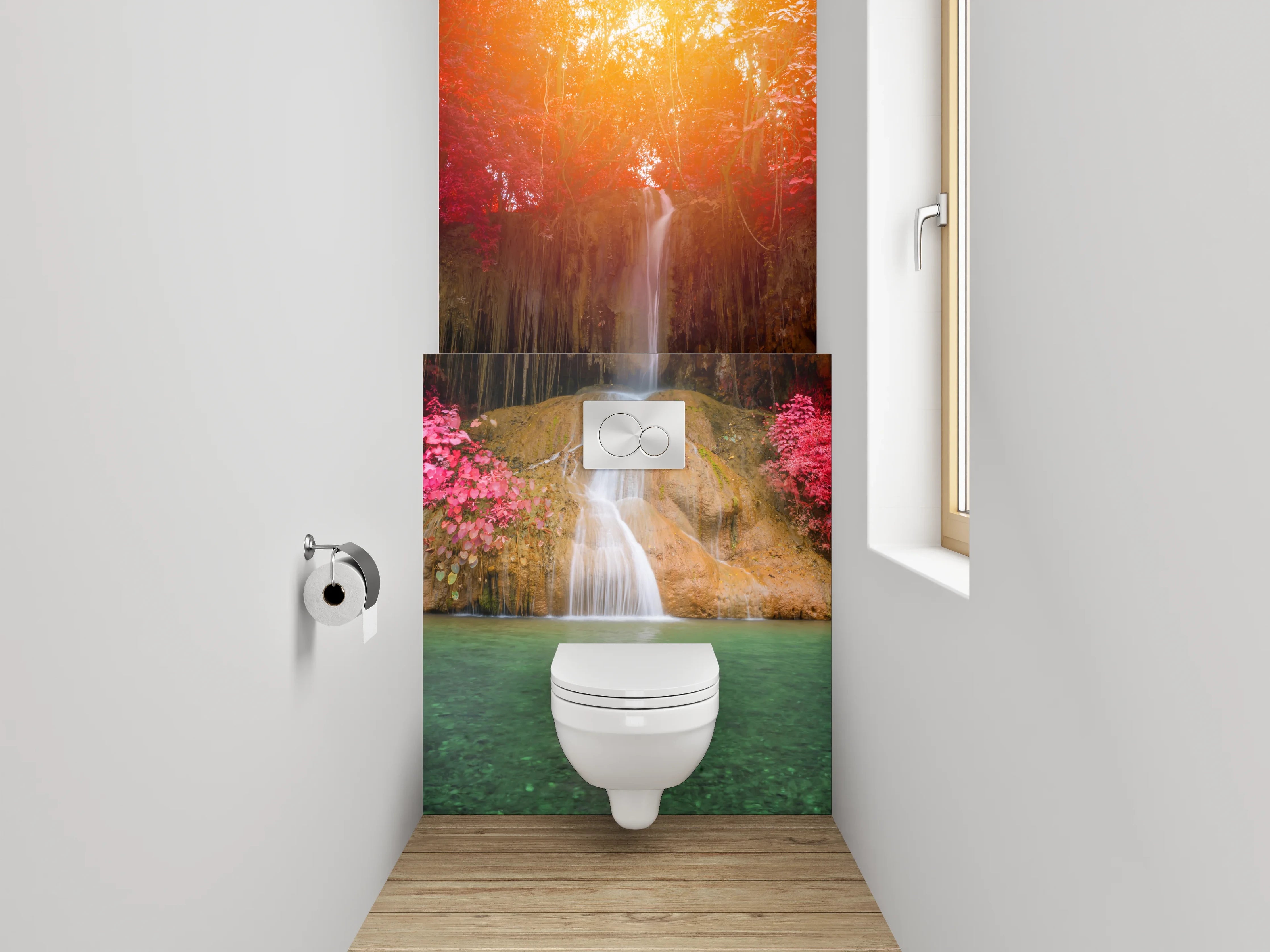 WC-Rückwand - Wasserfall im magischen Farbenrausch