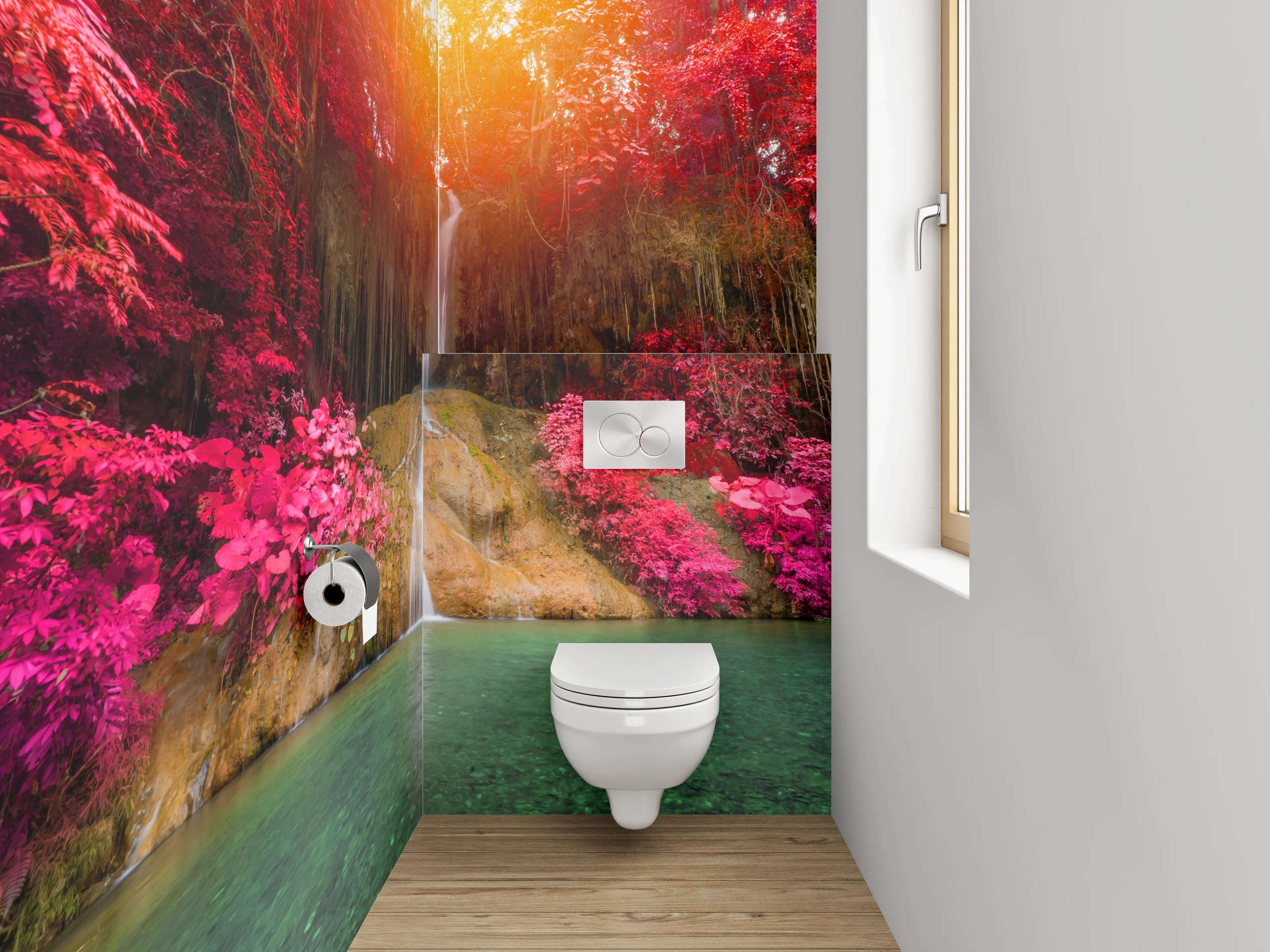 WC-Rückwand - Wasserfall im magischen Farbenrausch