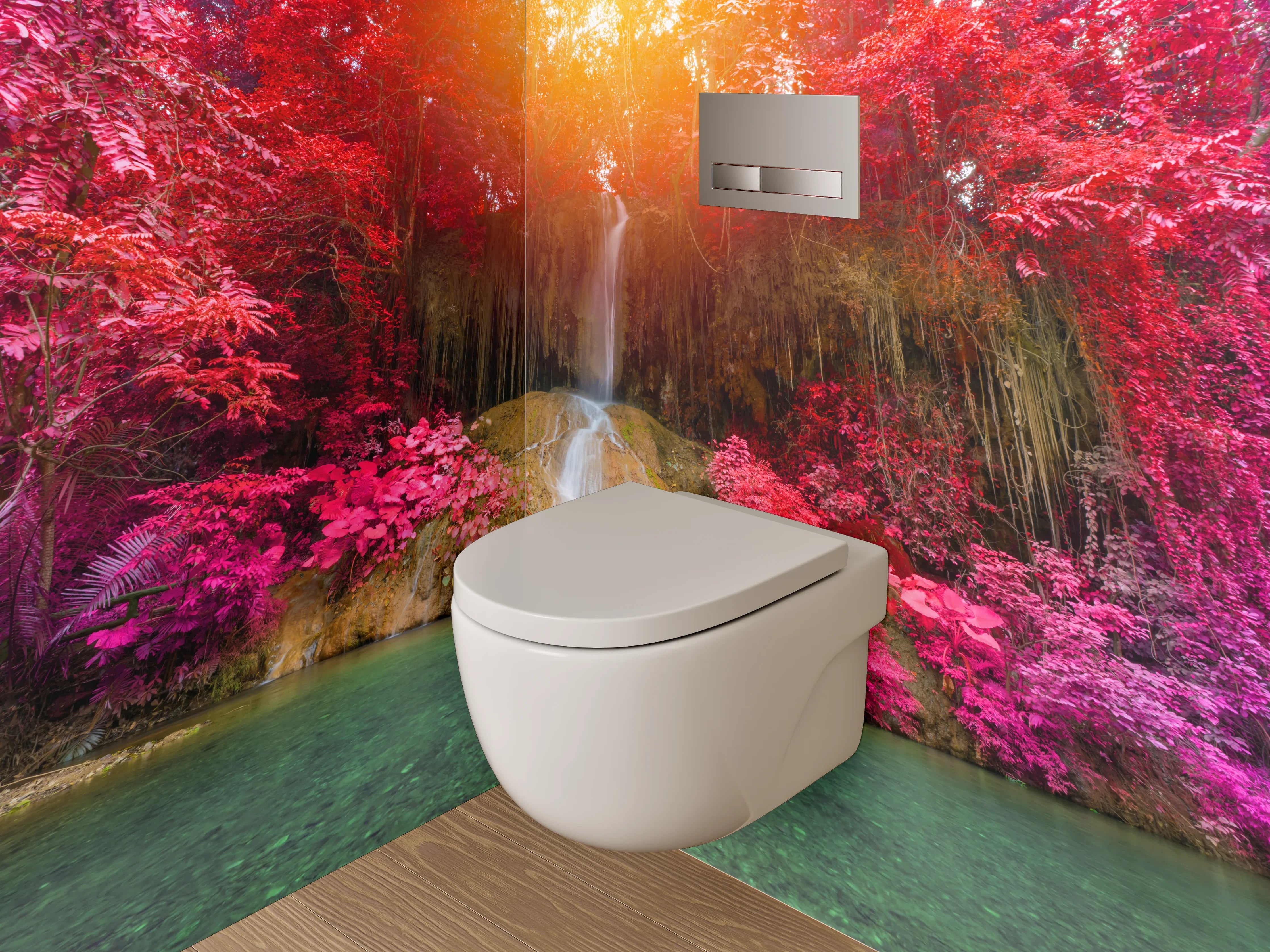 WC-Rückwand - Wasserfall im magischen Farbenrausch