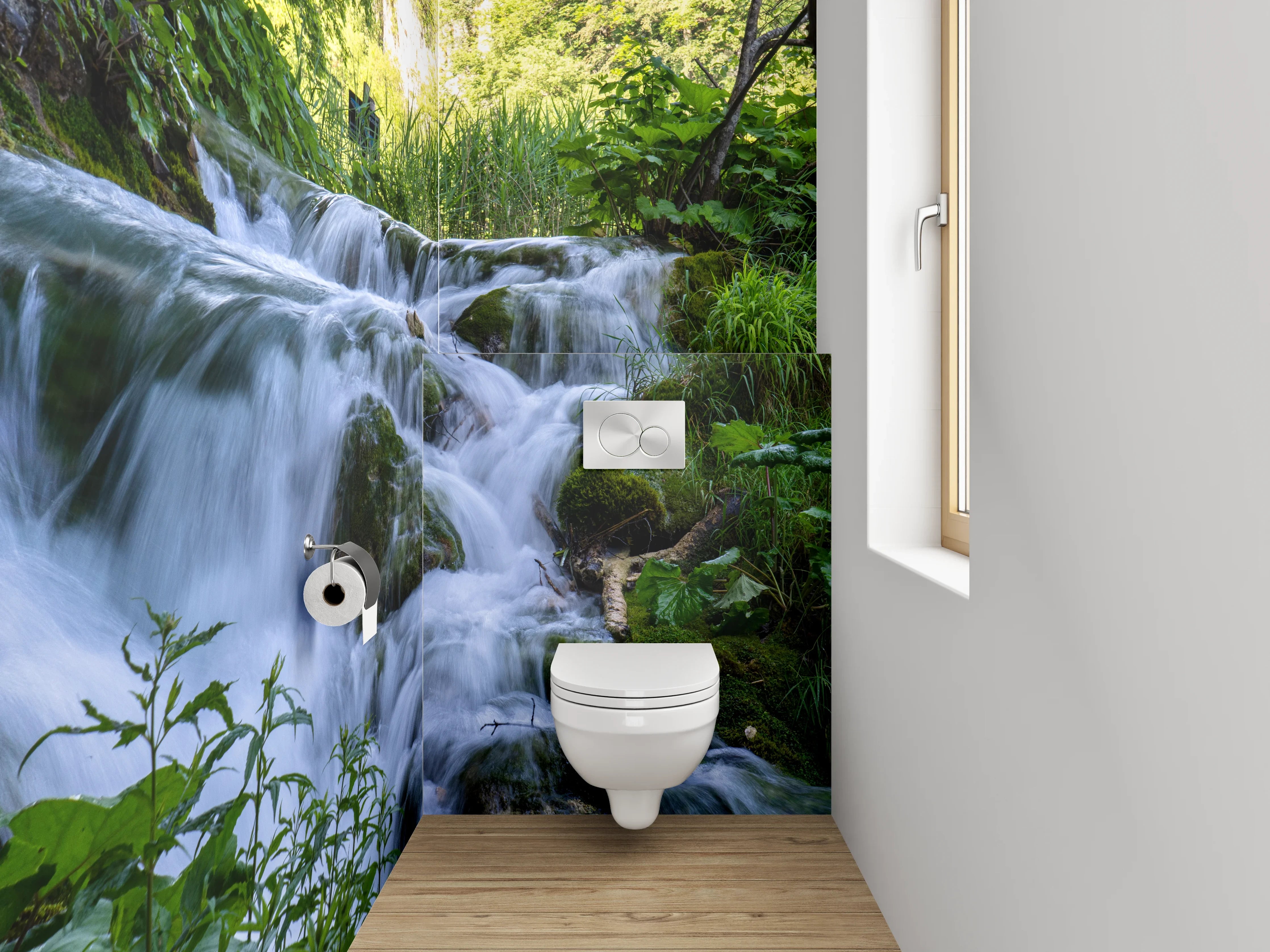 WC-Rückwand - Wasserfall im satten Grünton