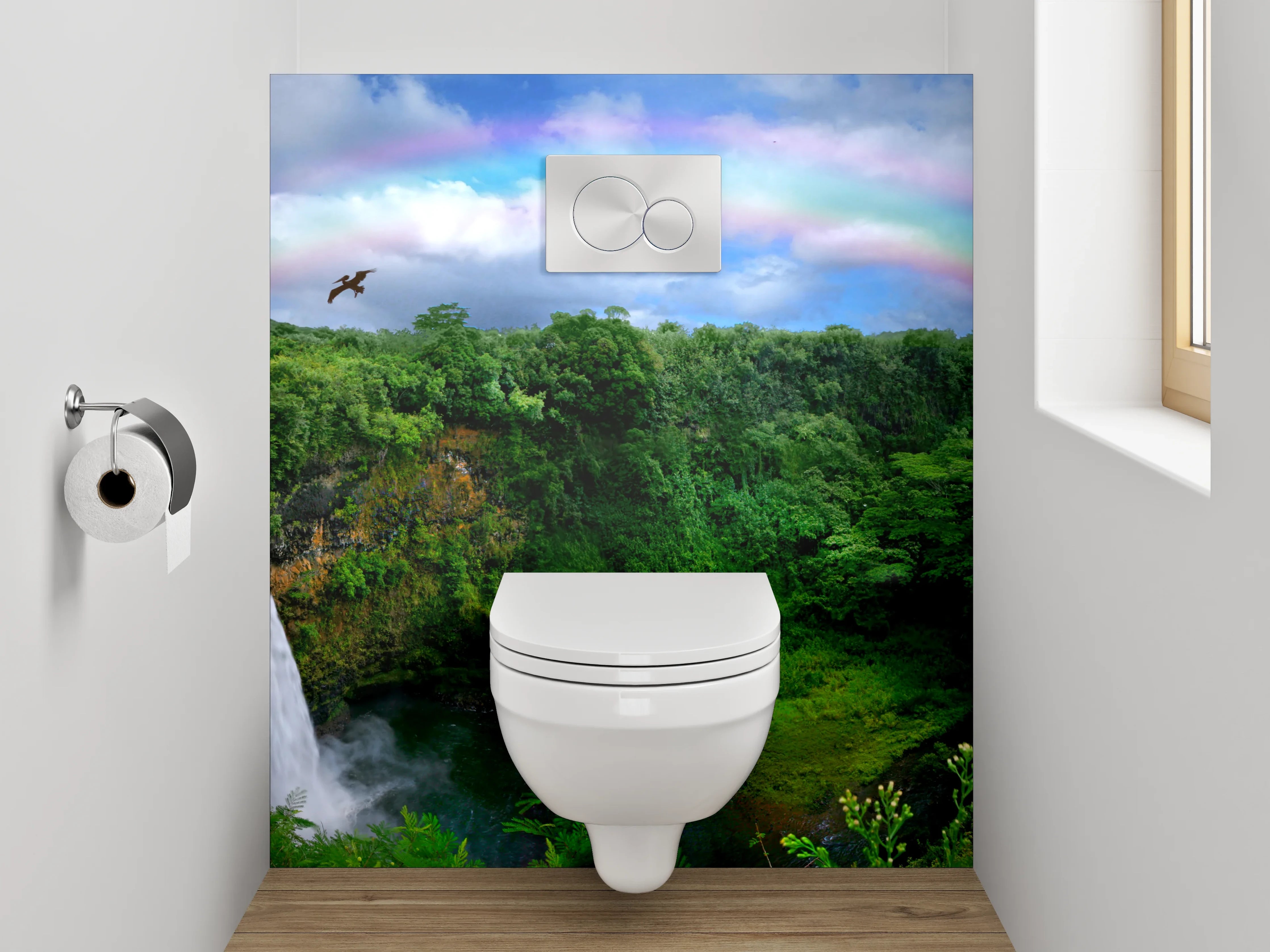 WC-Rückwand - Wasserfall mit Regenbogen Naturidylle