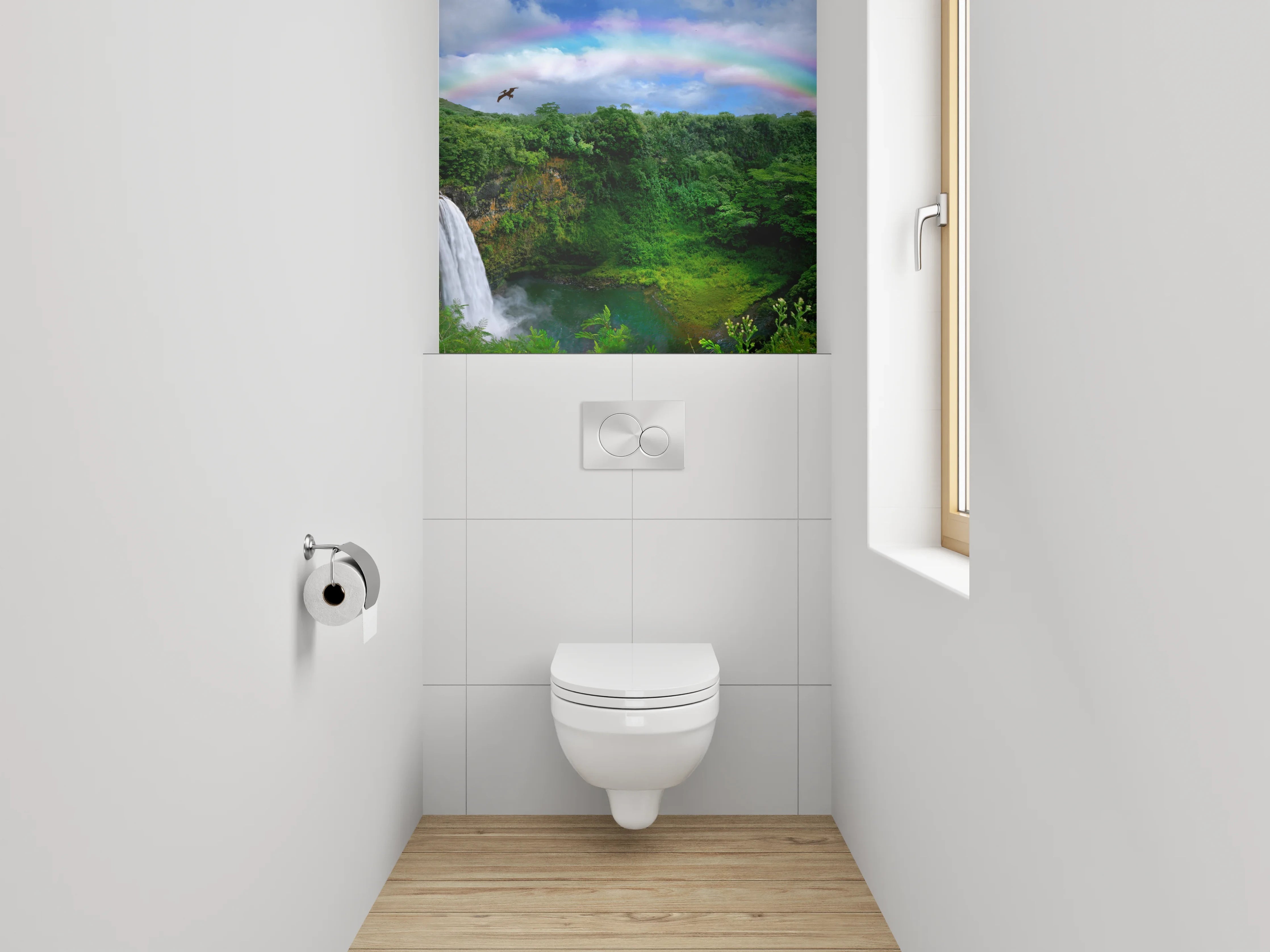 WC-Rückwand - Wasserfall mit Regenbogen Naturidylle