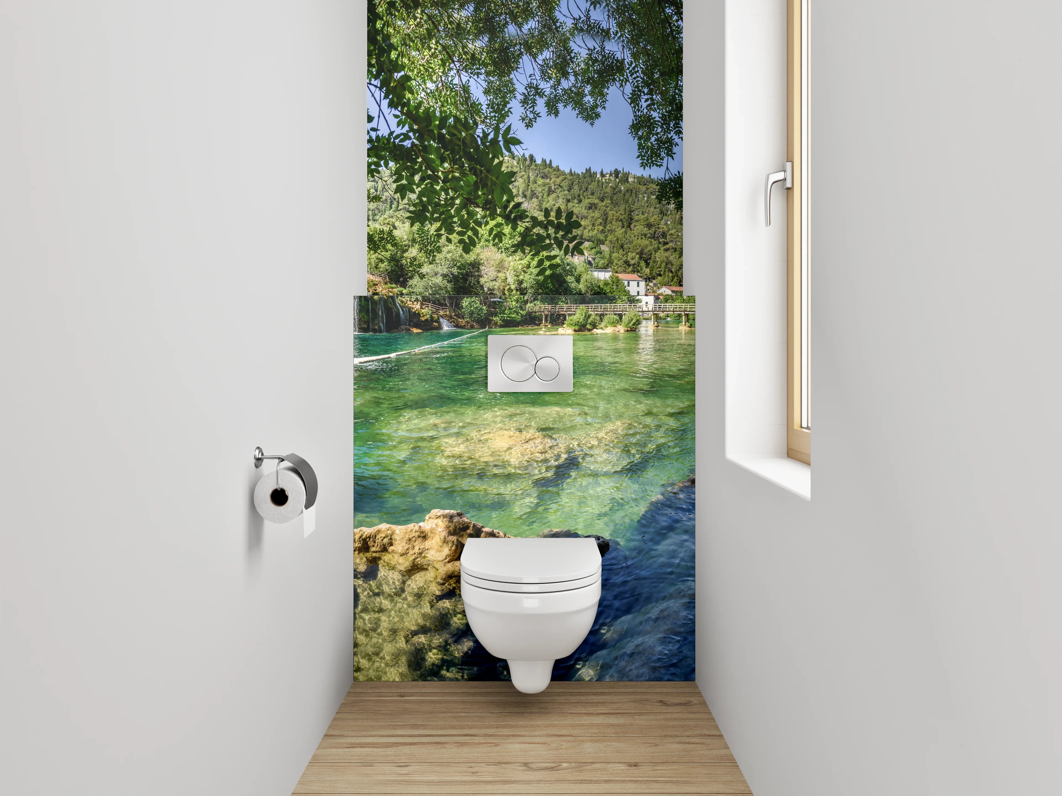 WC-Rückwand - Wasserfallidylle glasklares Naturparadies