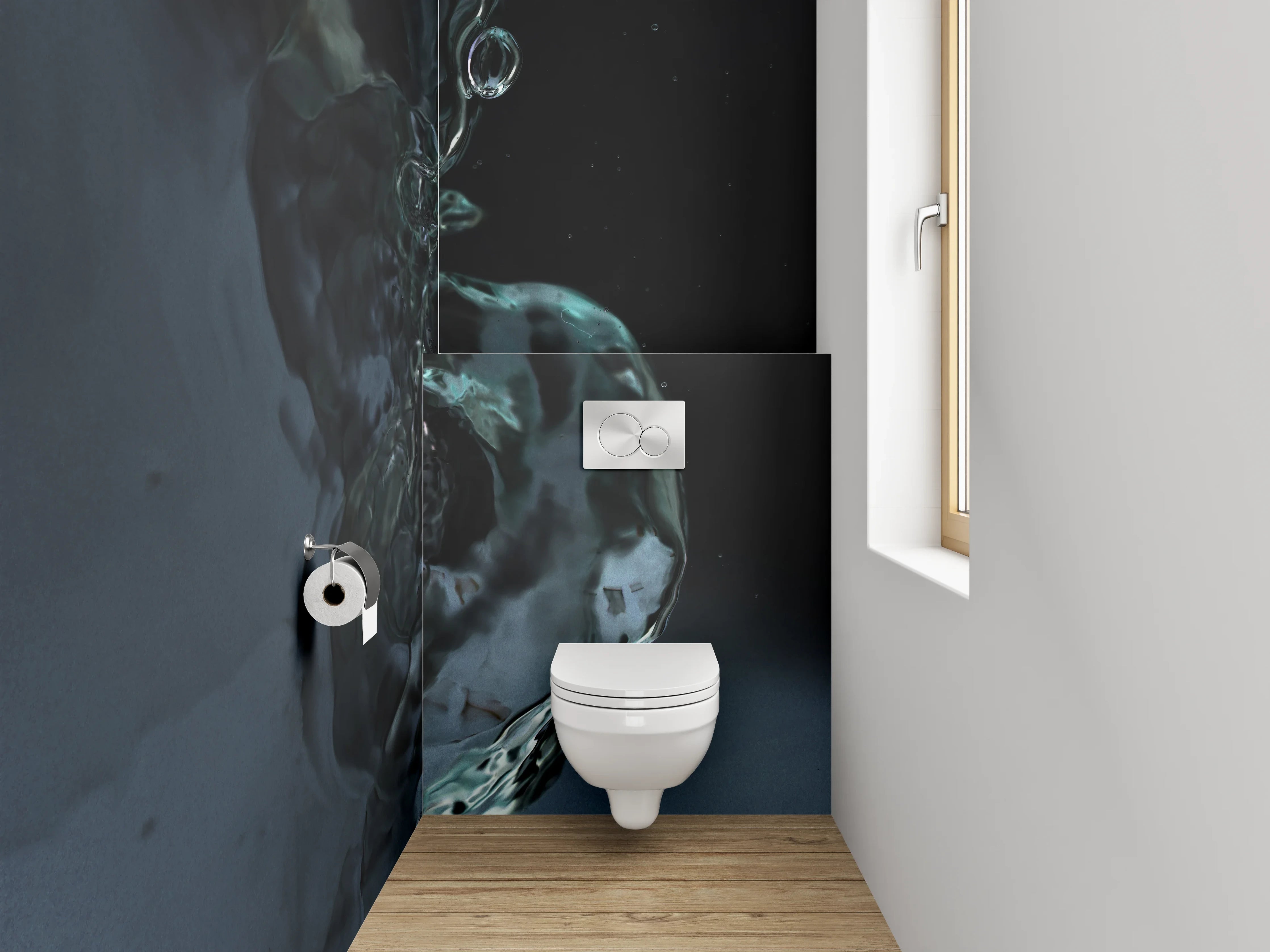 WC-Rückwand - Wasserfluss abstrakt Schwarz Blau