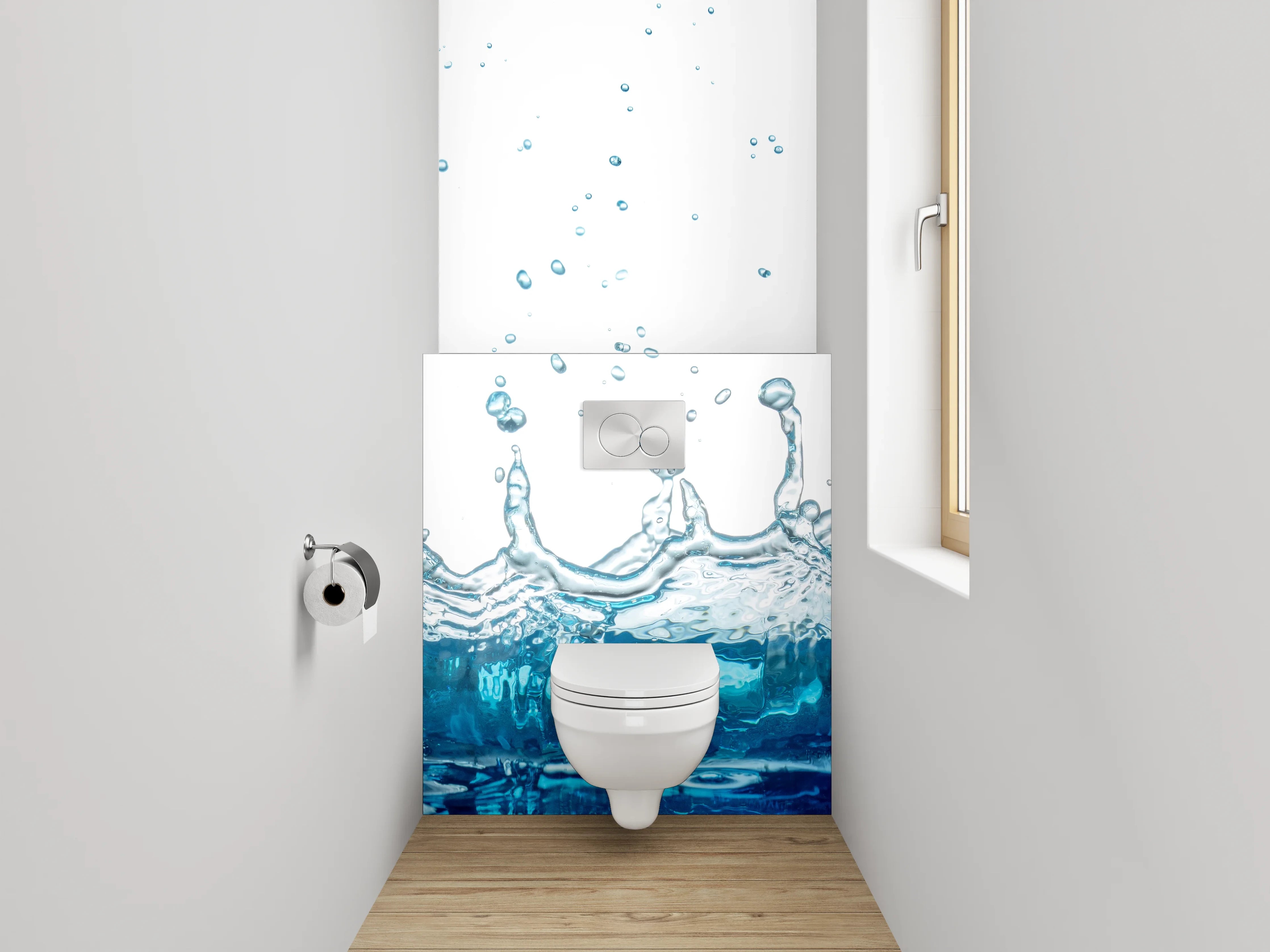 WC-Rückwand - Wasserspritzer Blau Fotodruck