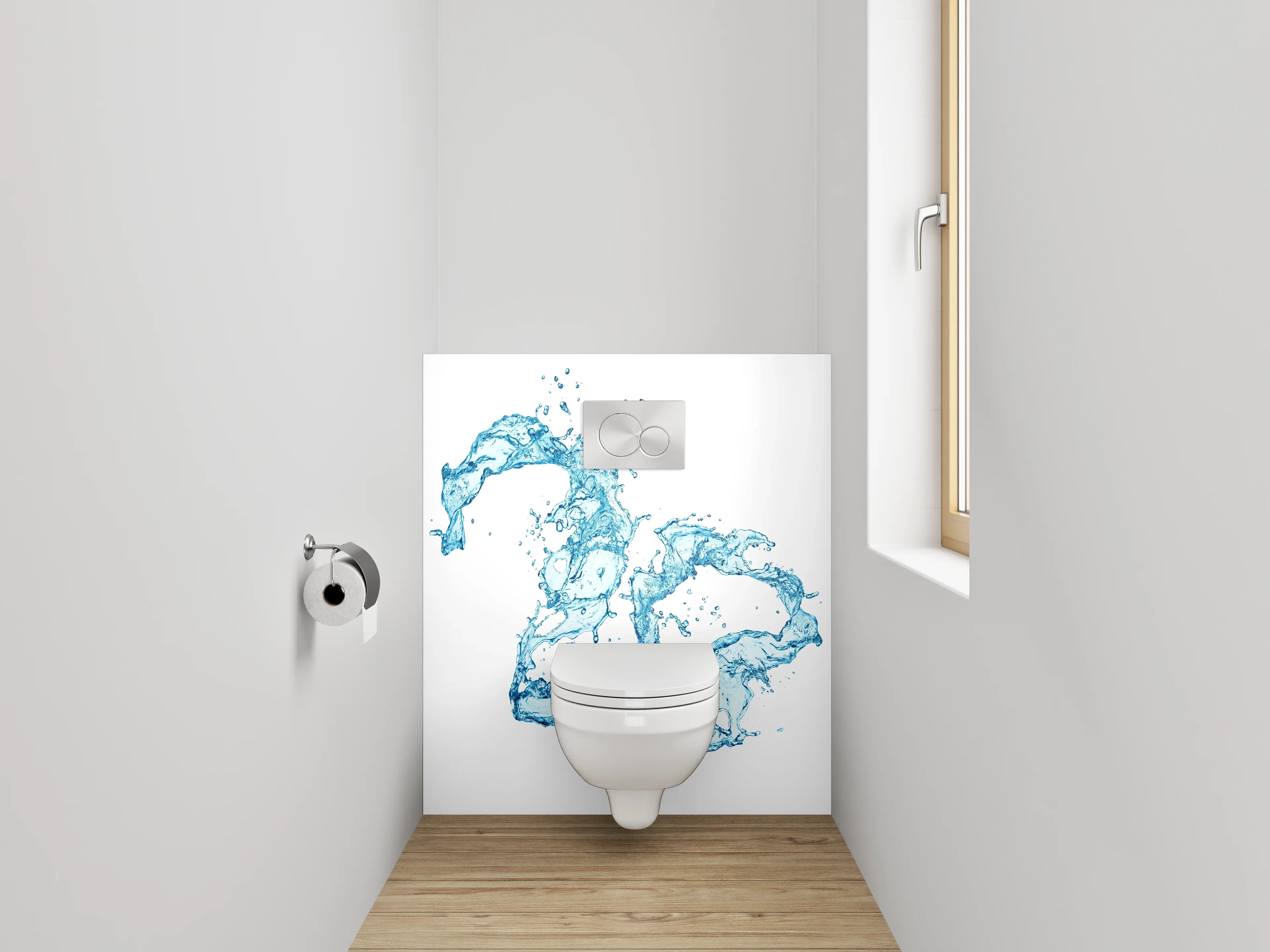 WC-Rückwand - Wasserspritzer abstrakt auf Weiß