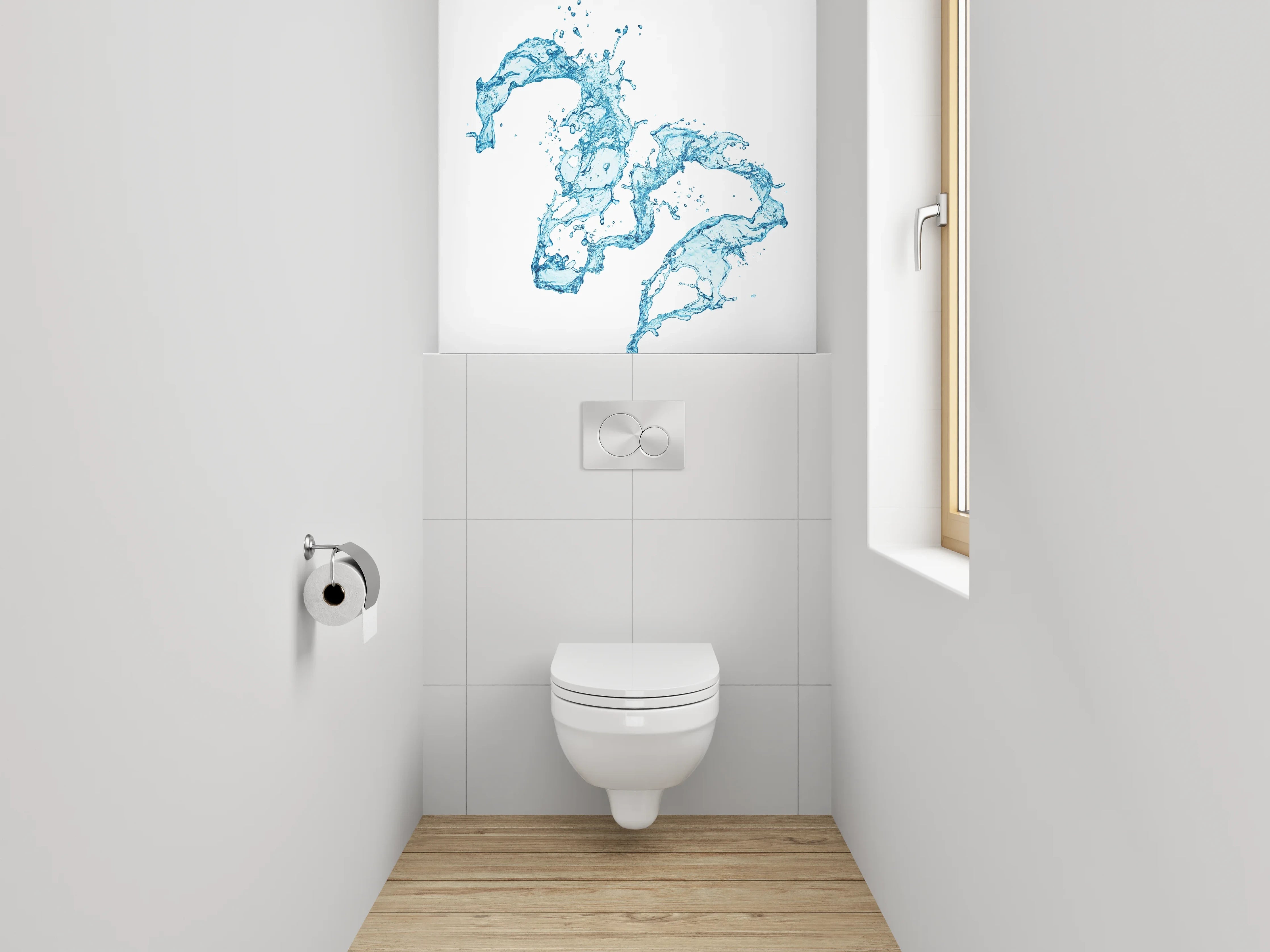 WC-Rückwand - Wasserspritzer abstrakt auf Weiß