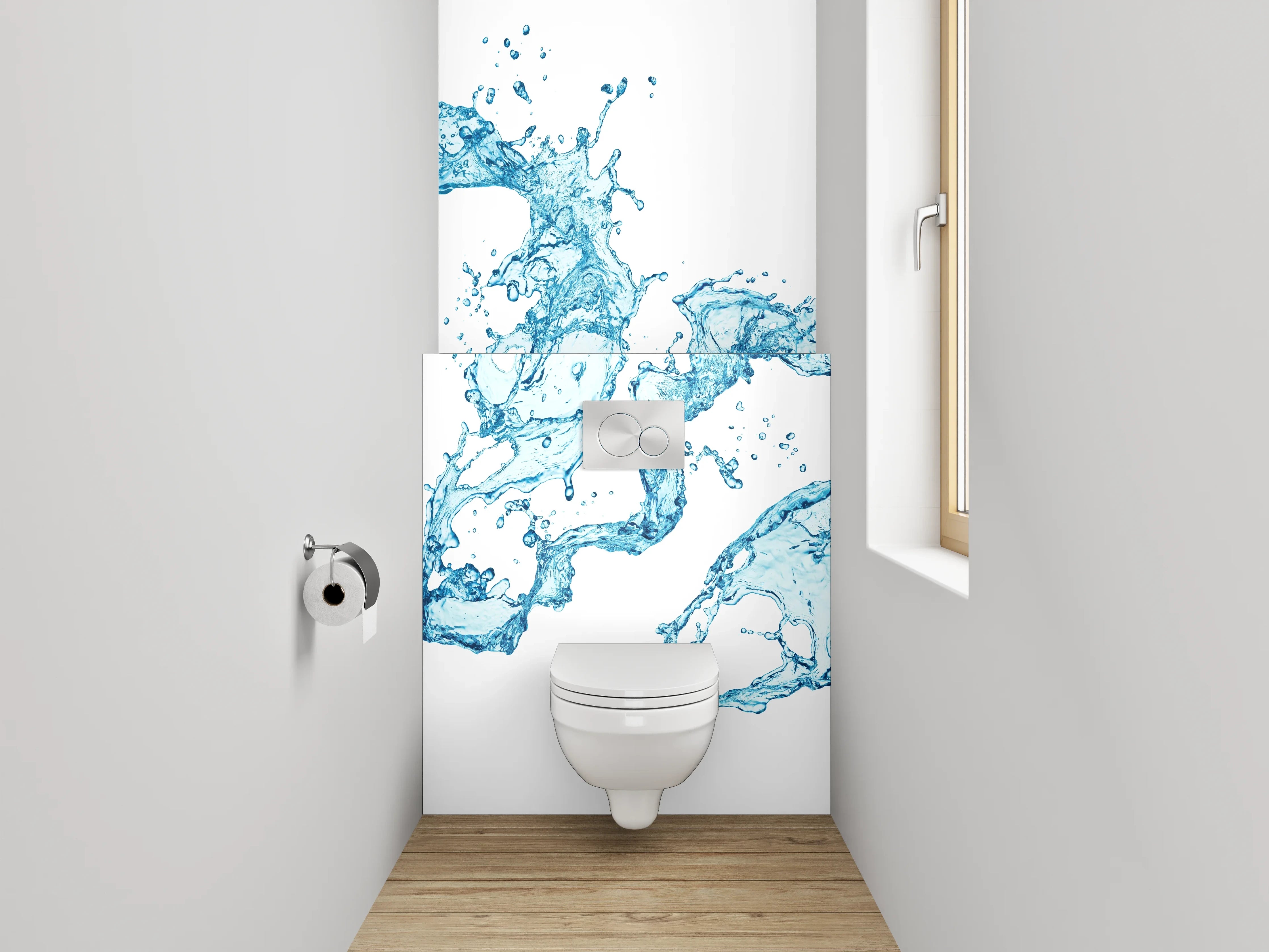 WC-Rückwand - Wasserspritzer abstrakt auf Weiß