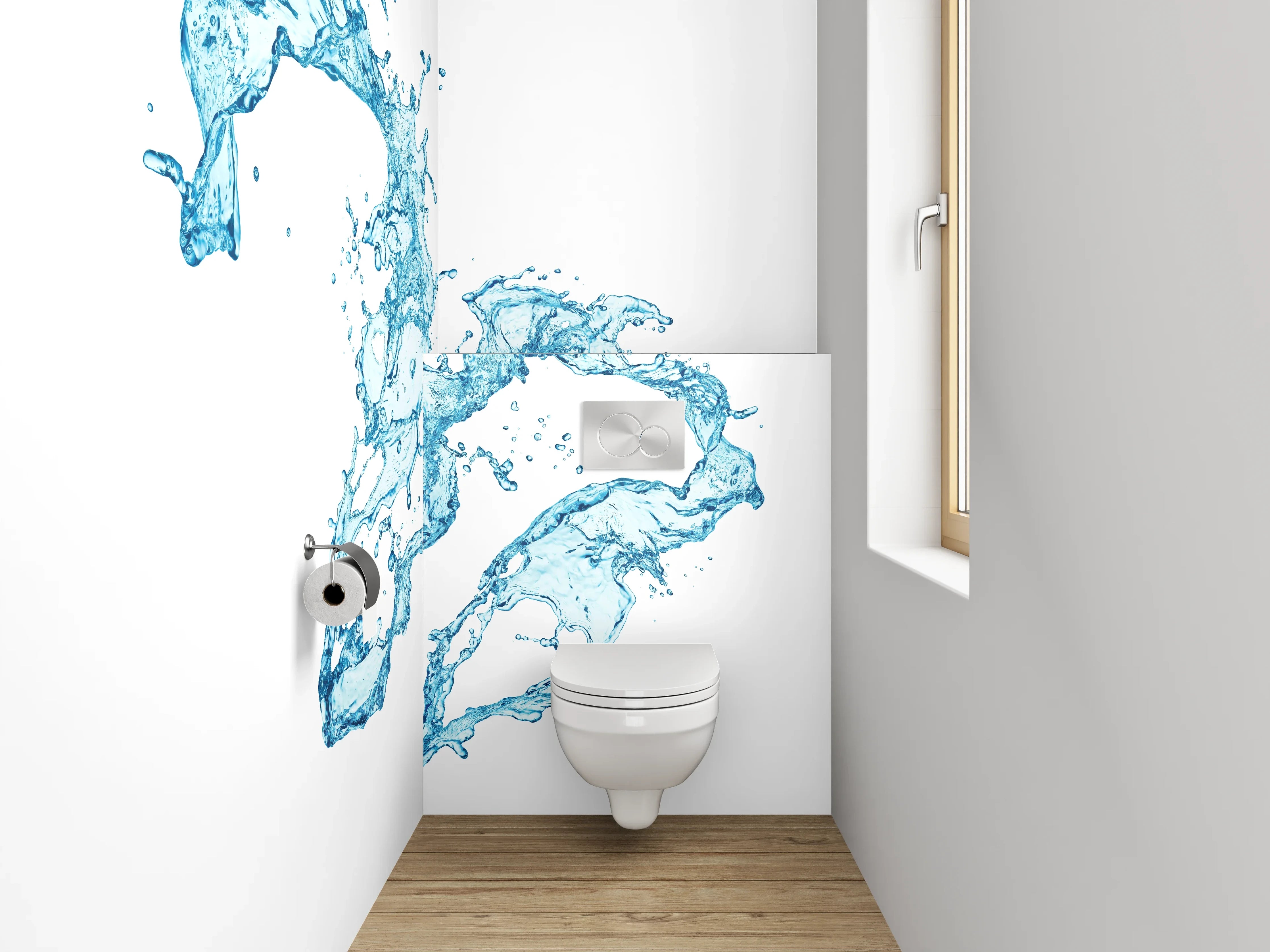 WC-Rückwand - Wasserspritzer abstrakt auf Weiß