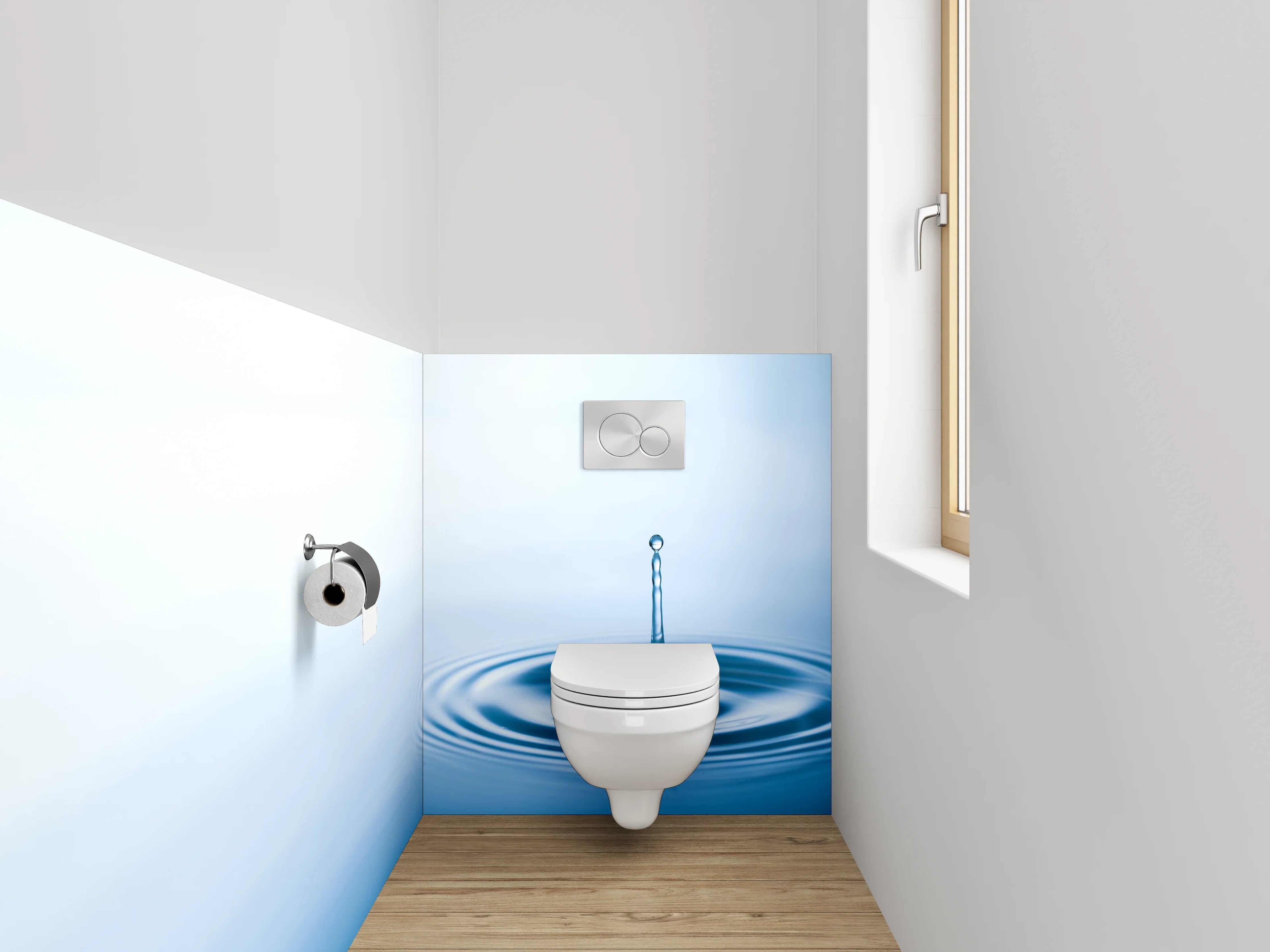 WC-Rückwand - Wassertropfen Ruhe – Blau weiß minimal