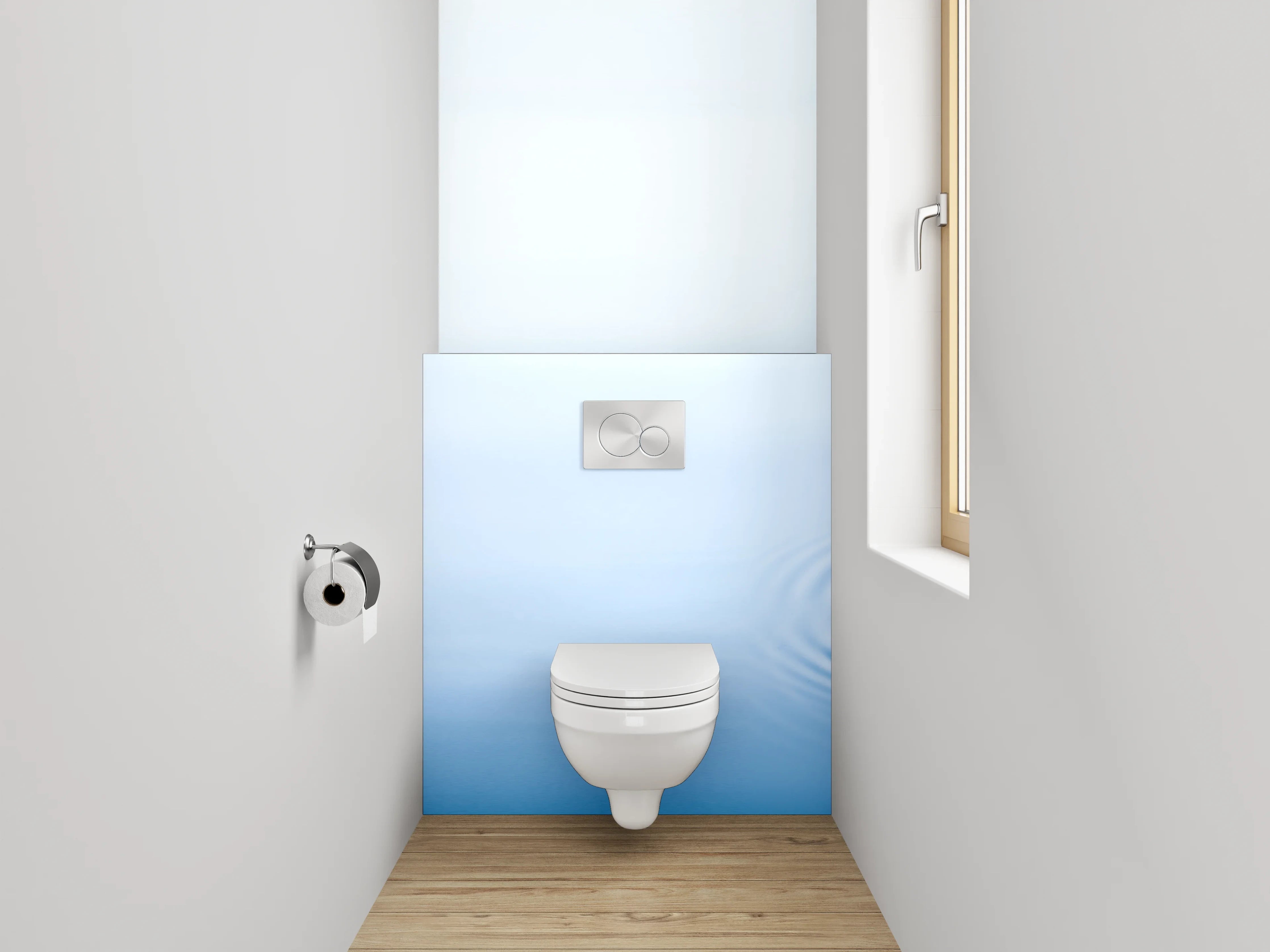 WC-Rückwand - Wassertropfen Ruhe – Blau weiß minimal