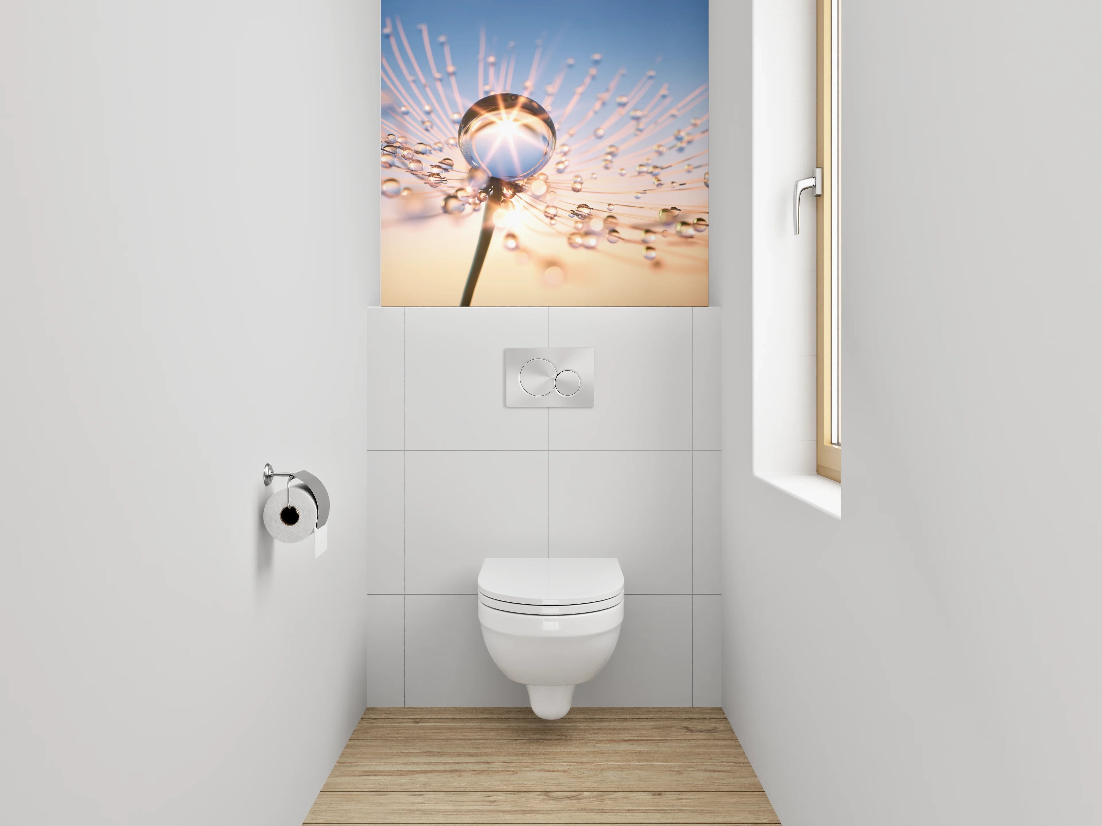 WC-Rückwand - Wassertropfen auf Pusteblume Makro