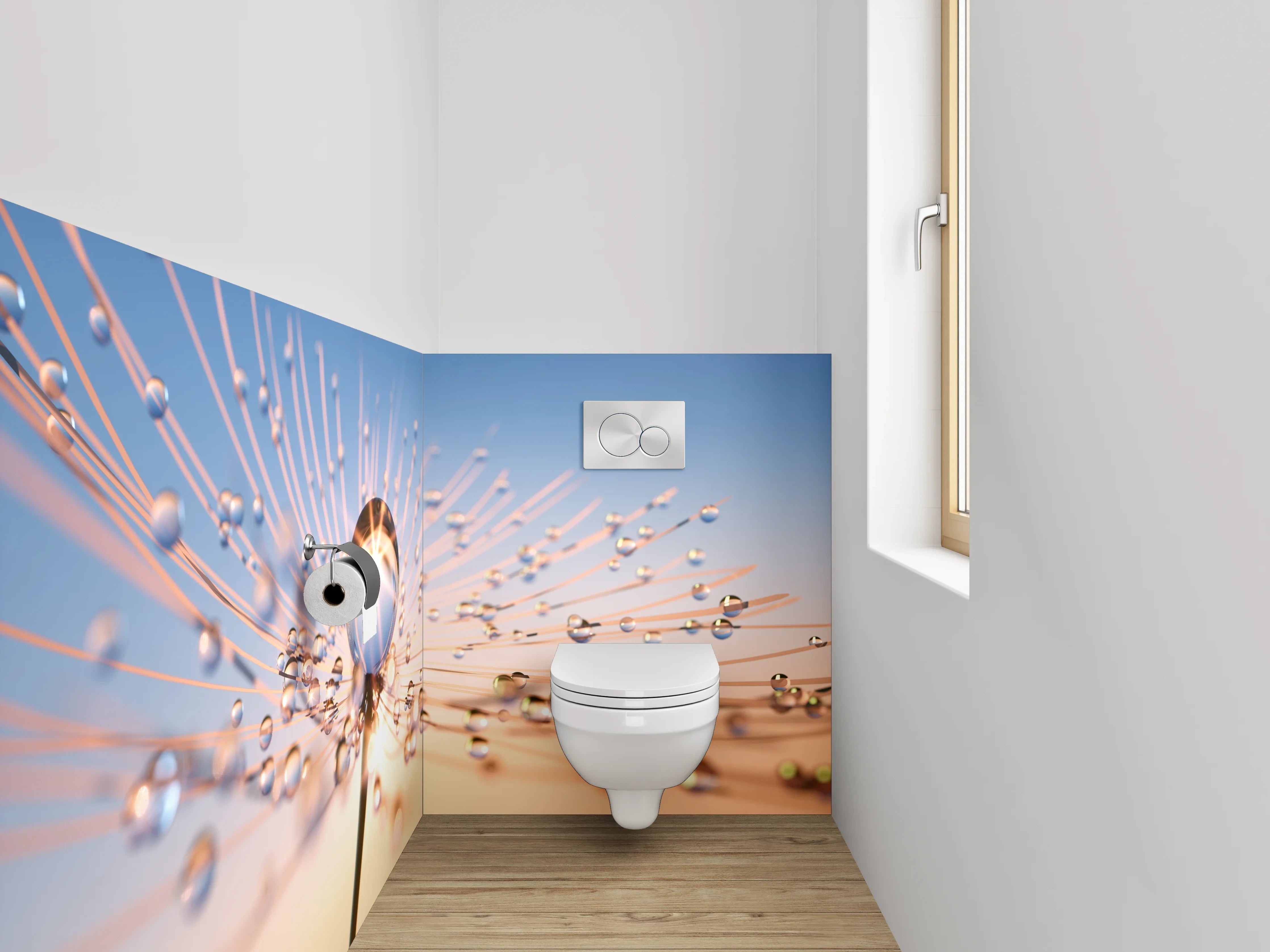 WC-Rückwand - Wassertropfen auf Pusteblume Makro