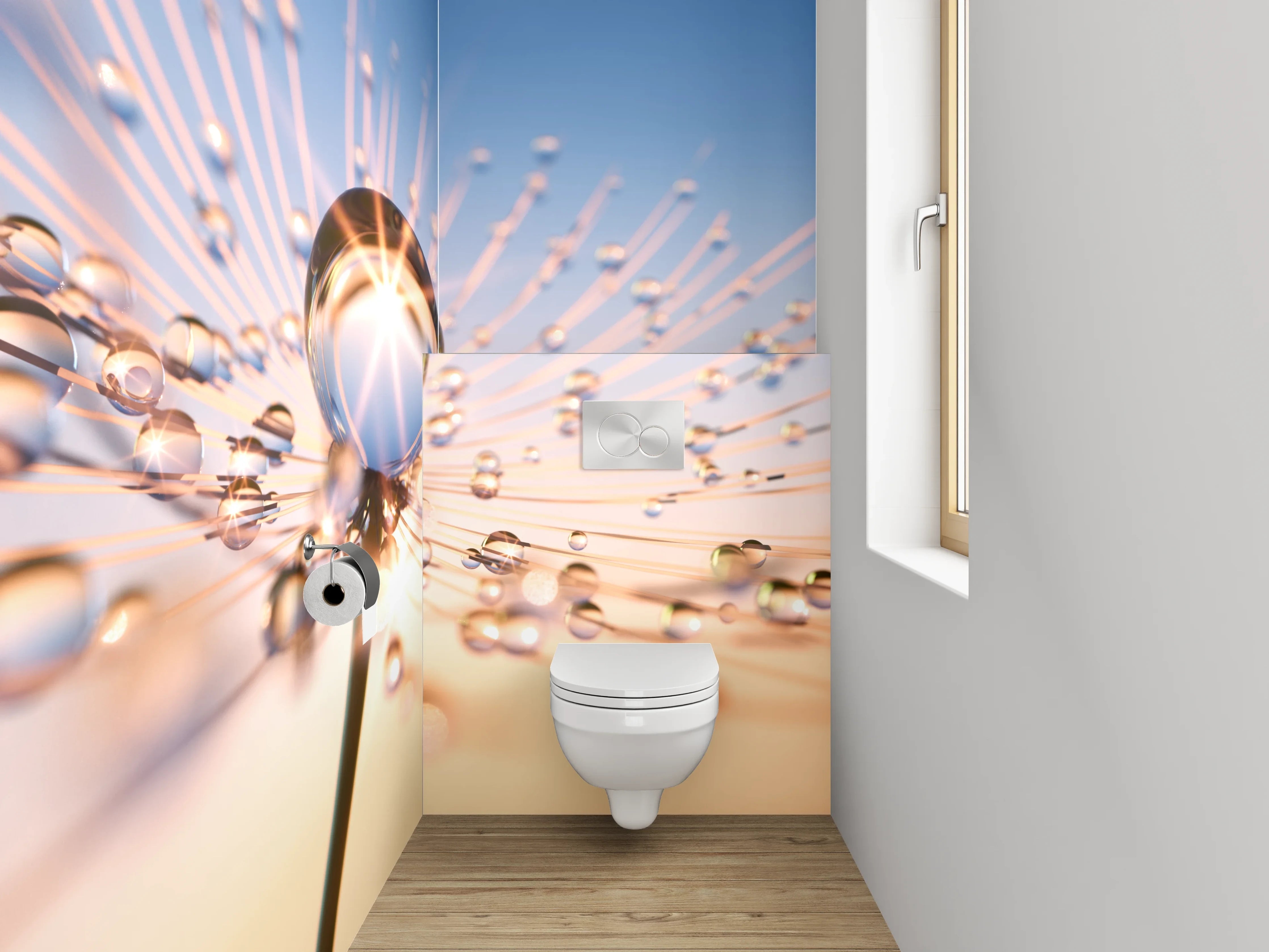 WC-Rückwand - Wassertropfen auf Pusteblume Makro