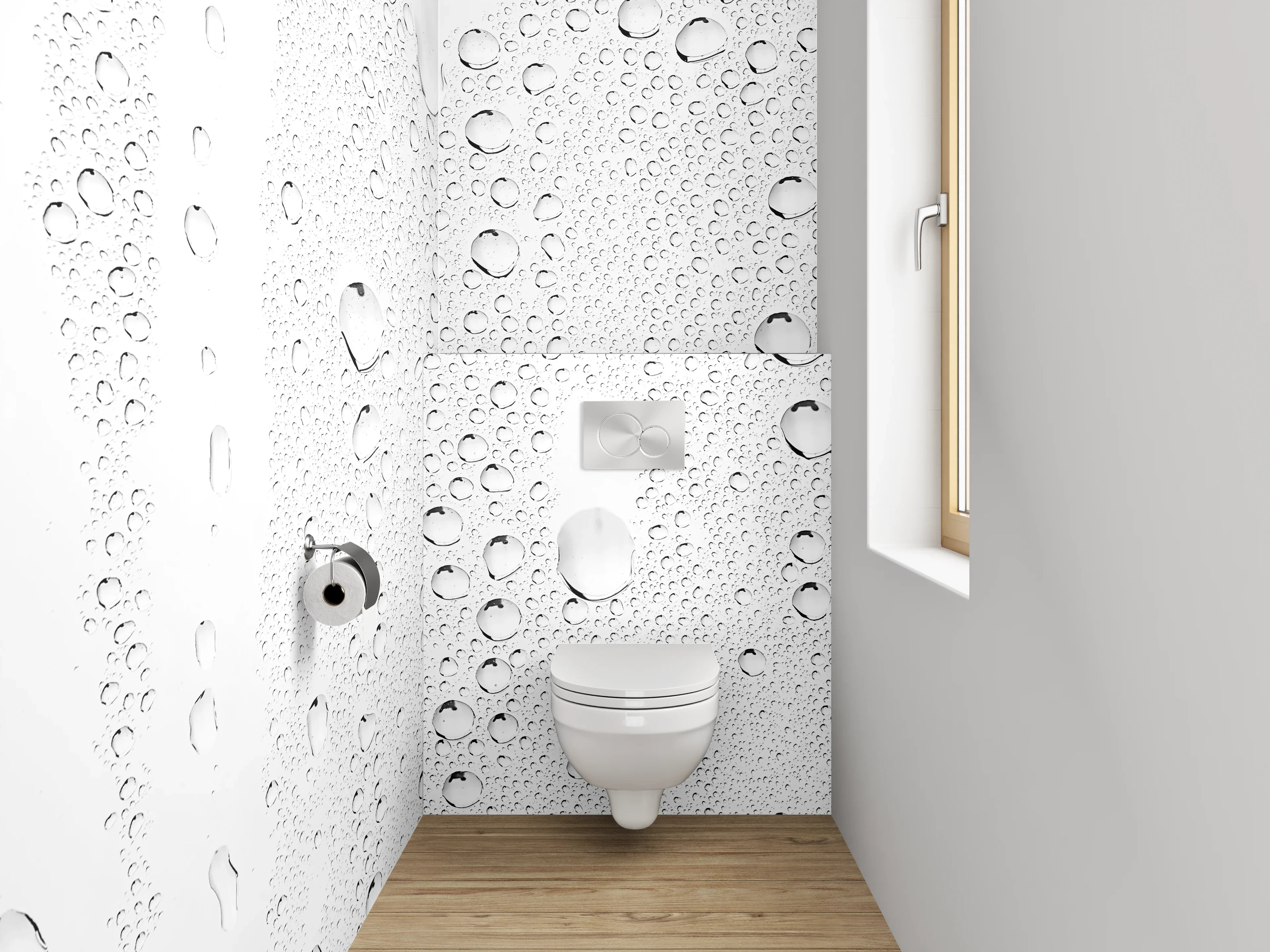 WC-Rückwand - Wassertropfen auf weißem Hintergrund
