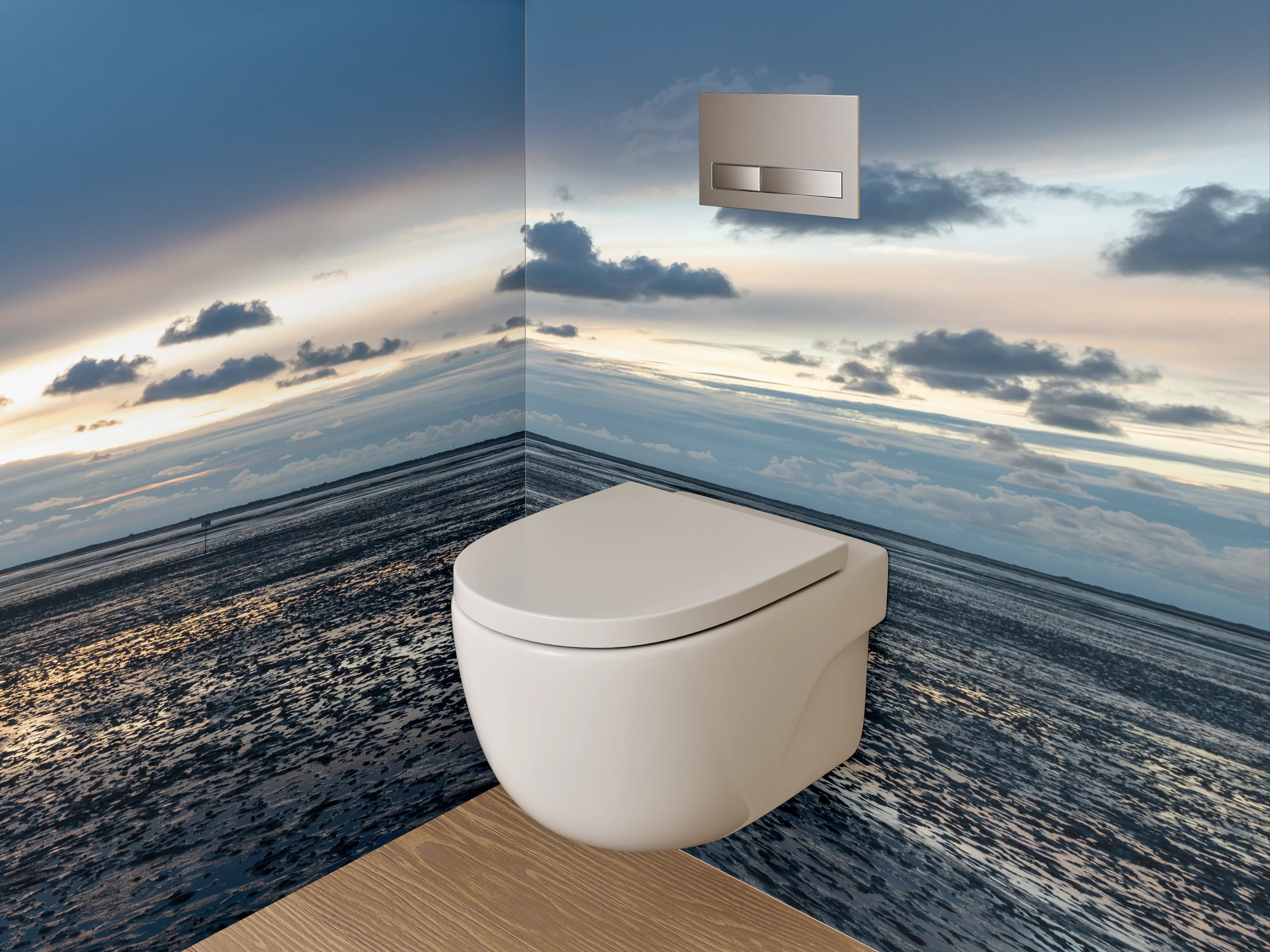 WC-Rückwand - Wattlandschaft bei Sonnenuntergang Panorama