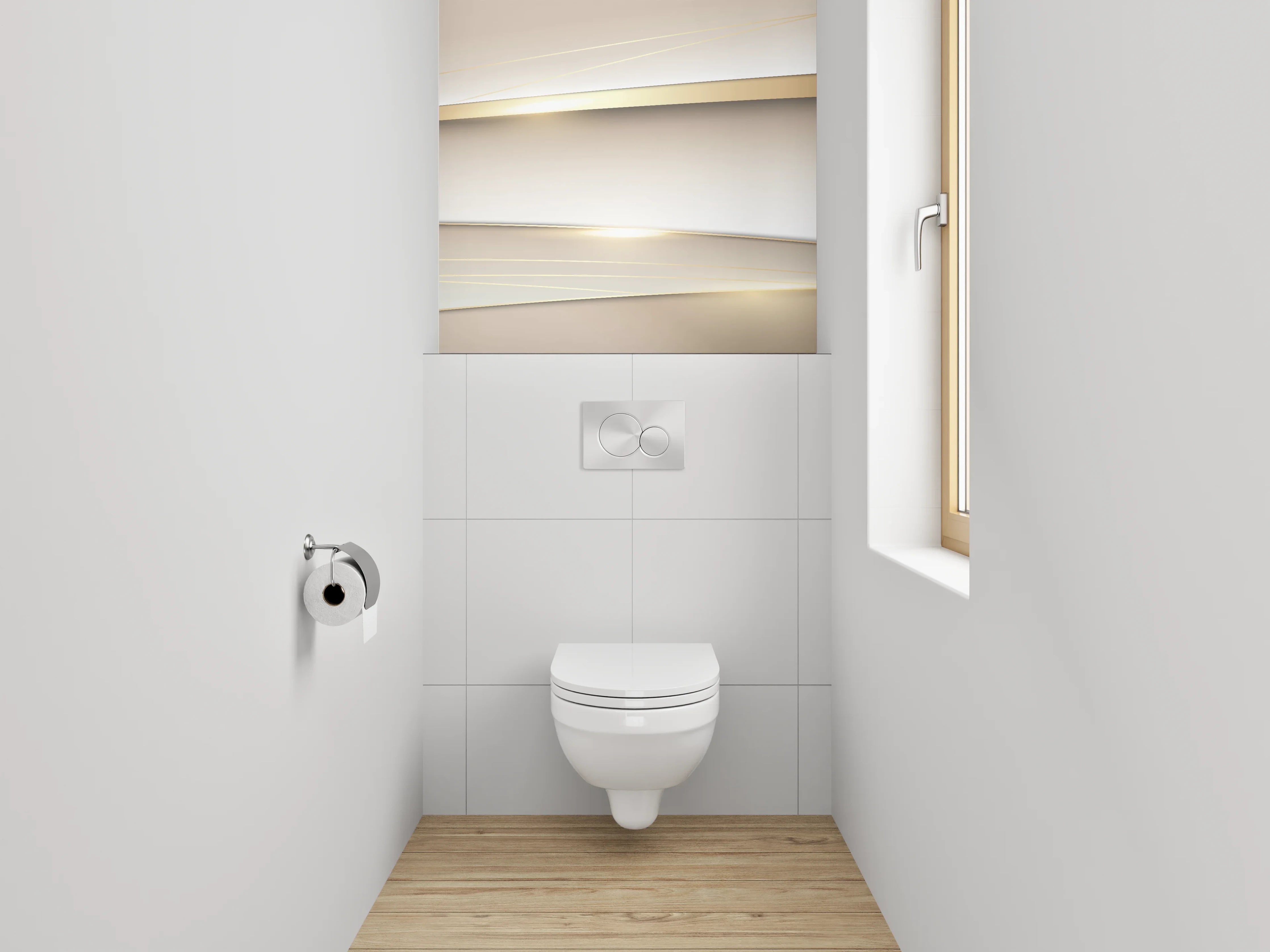 WC-Rückwand - Weiche Beige- und Grautöne mit sanften Linien