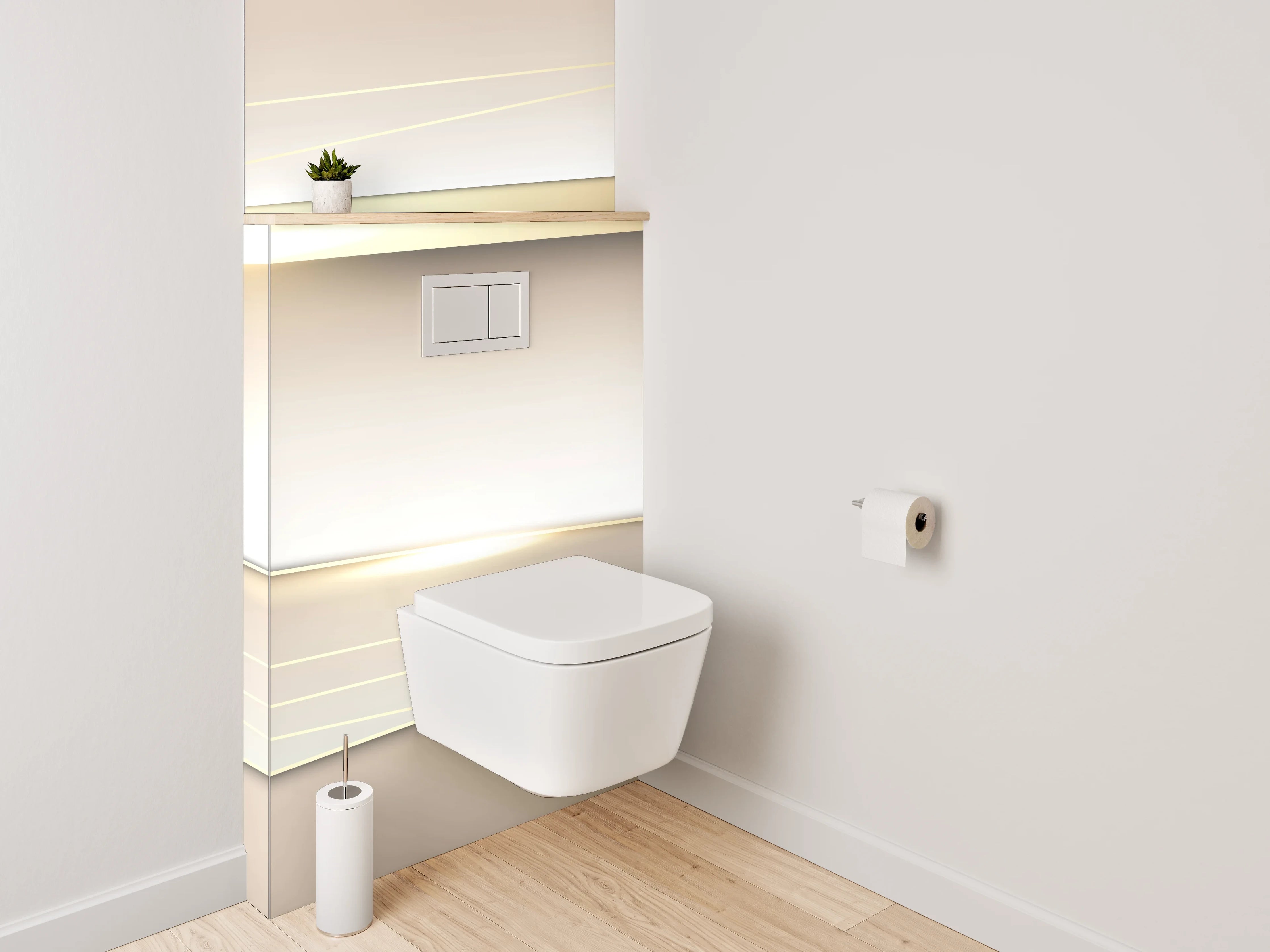 WC-Rückwand - Weiche Beige- und Grautöne mit sanften Linien
