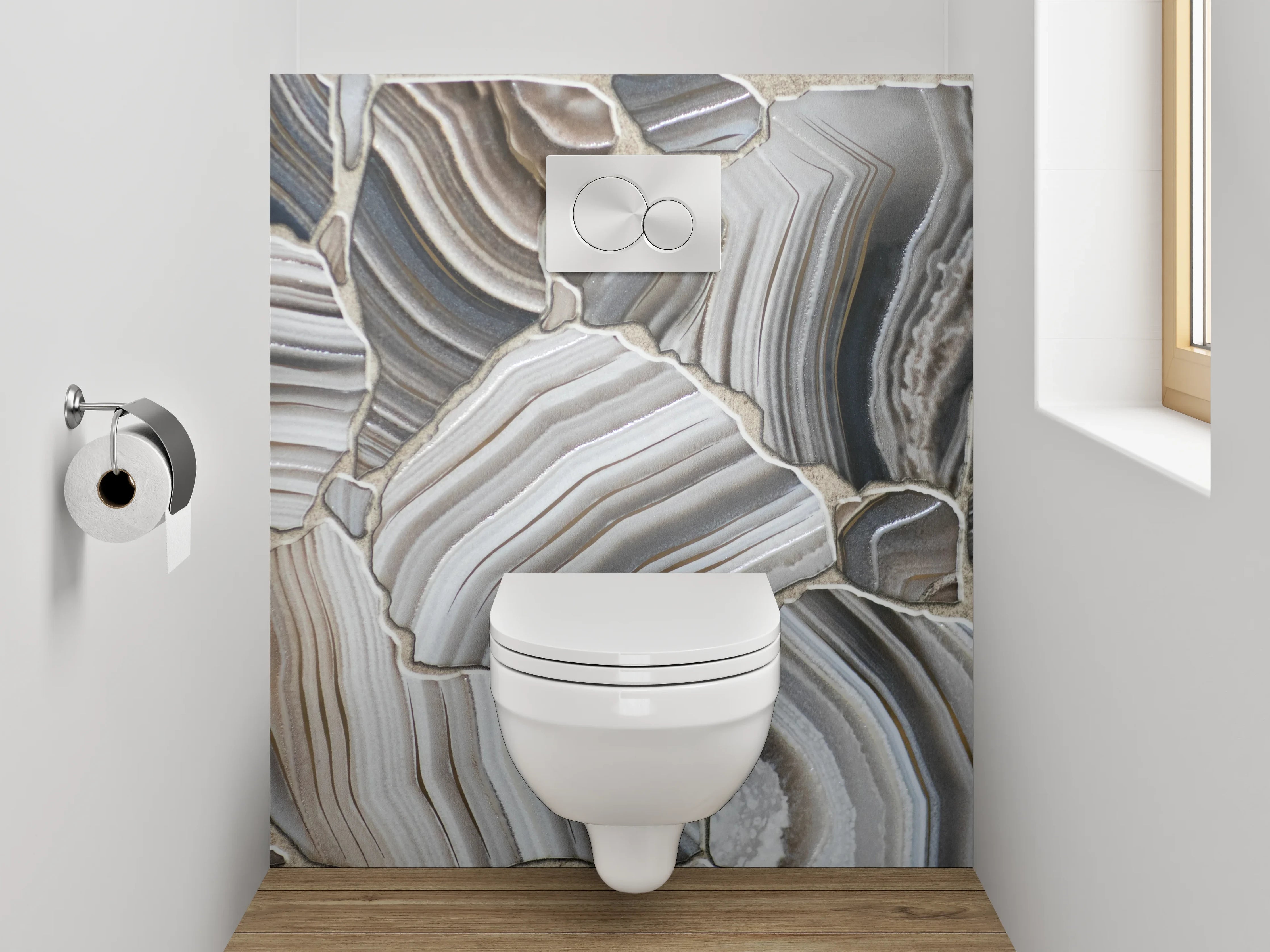 WC-Rückwand - Weiß-Graue Edelstein-Marmor-Optik