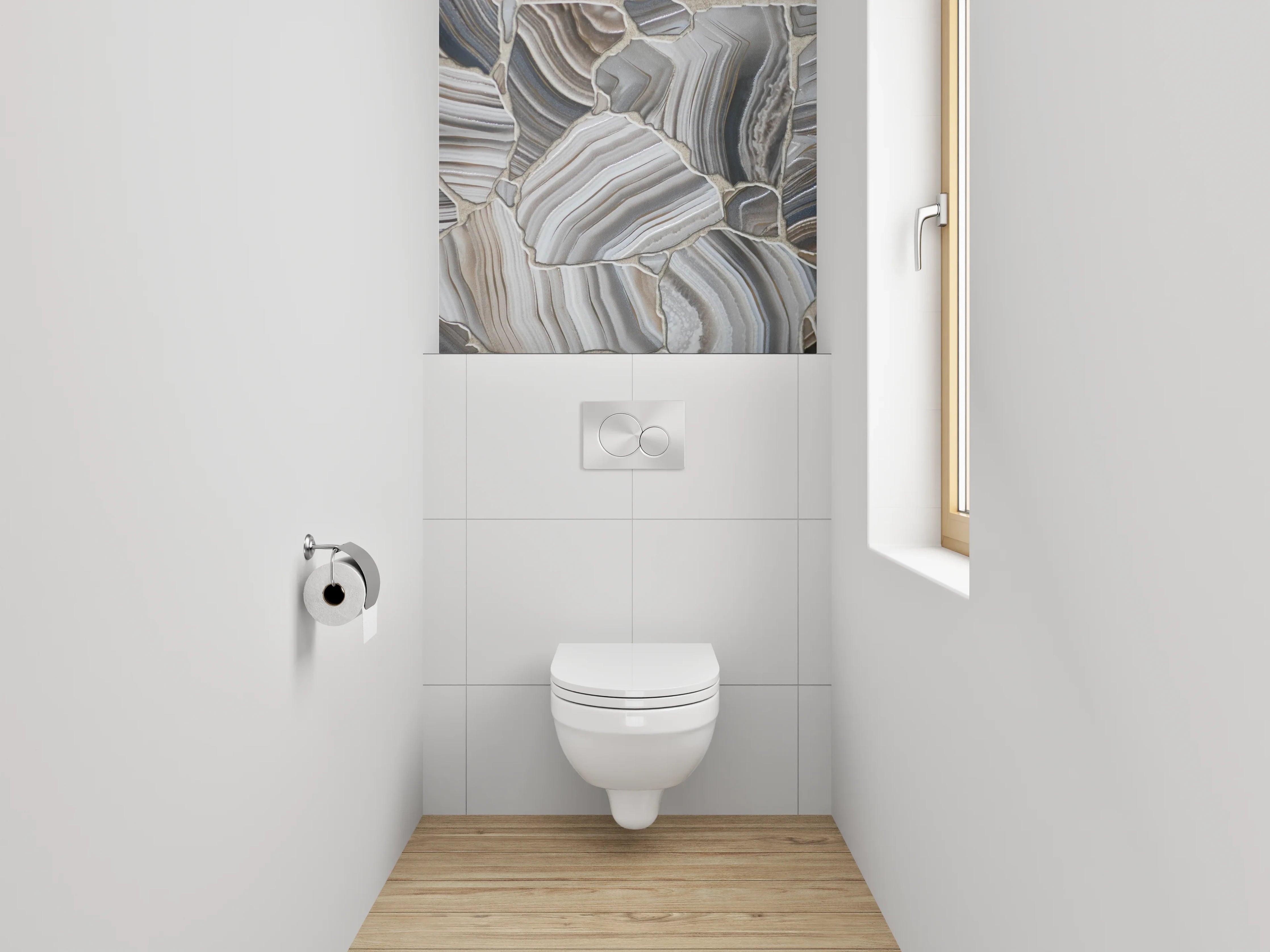 WC-Rückwand - Weiß-Graue Edelstein-Marmor-Optik