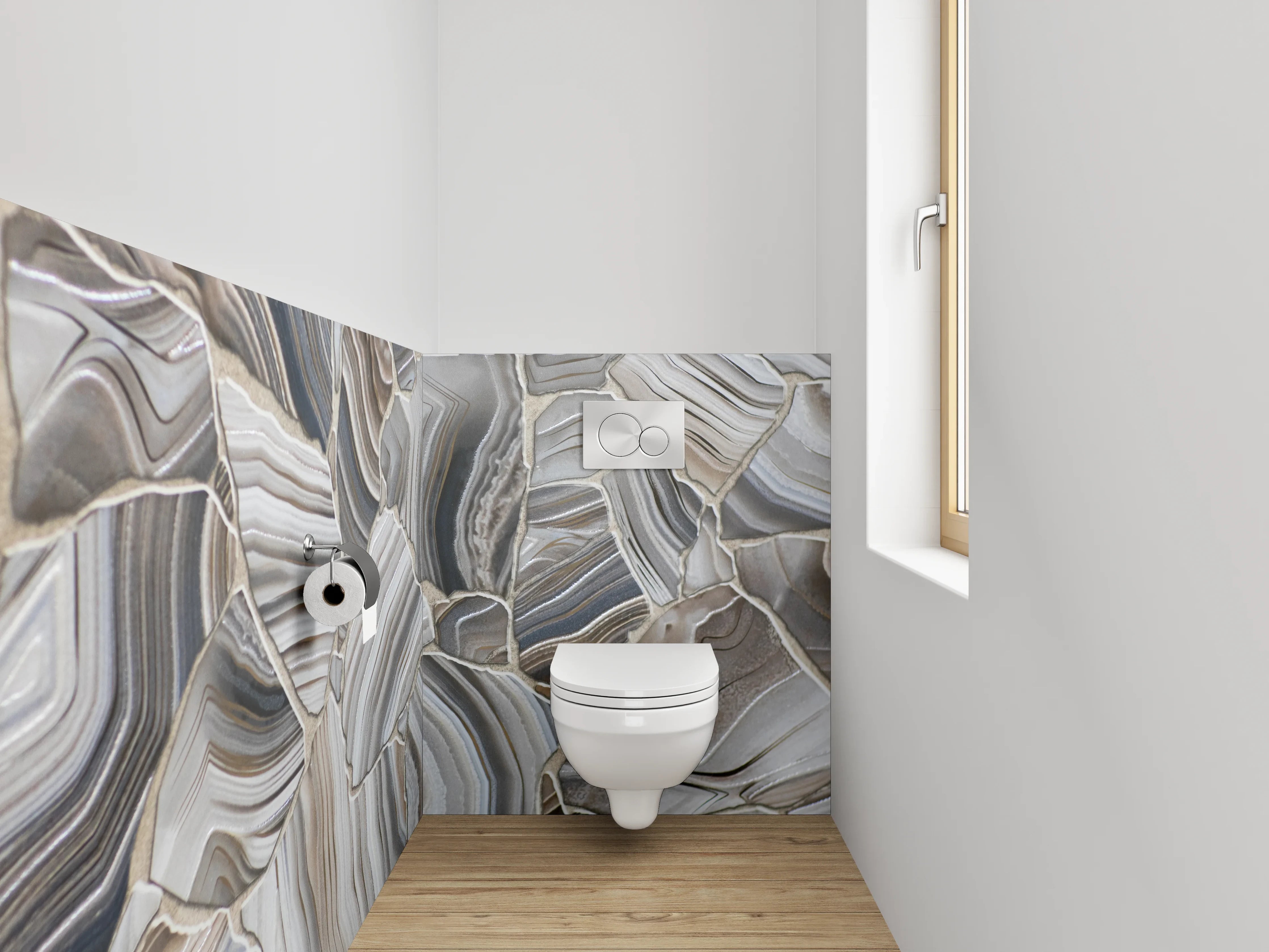 WC-Rückwand - Weiß-Graue Edelstein-Marmor-Optik