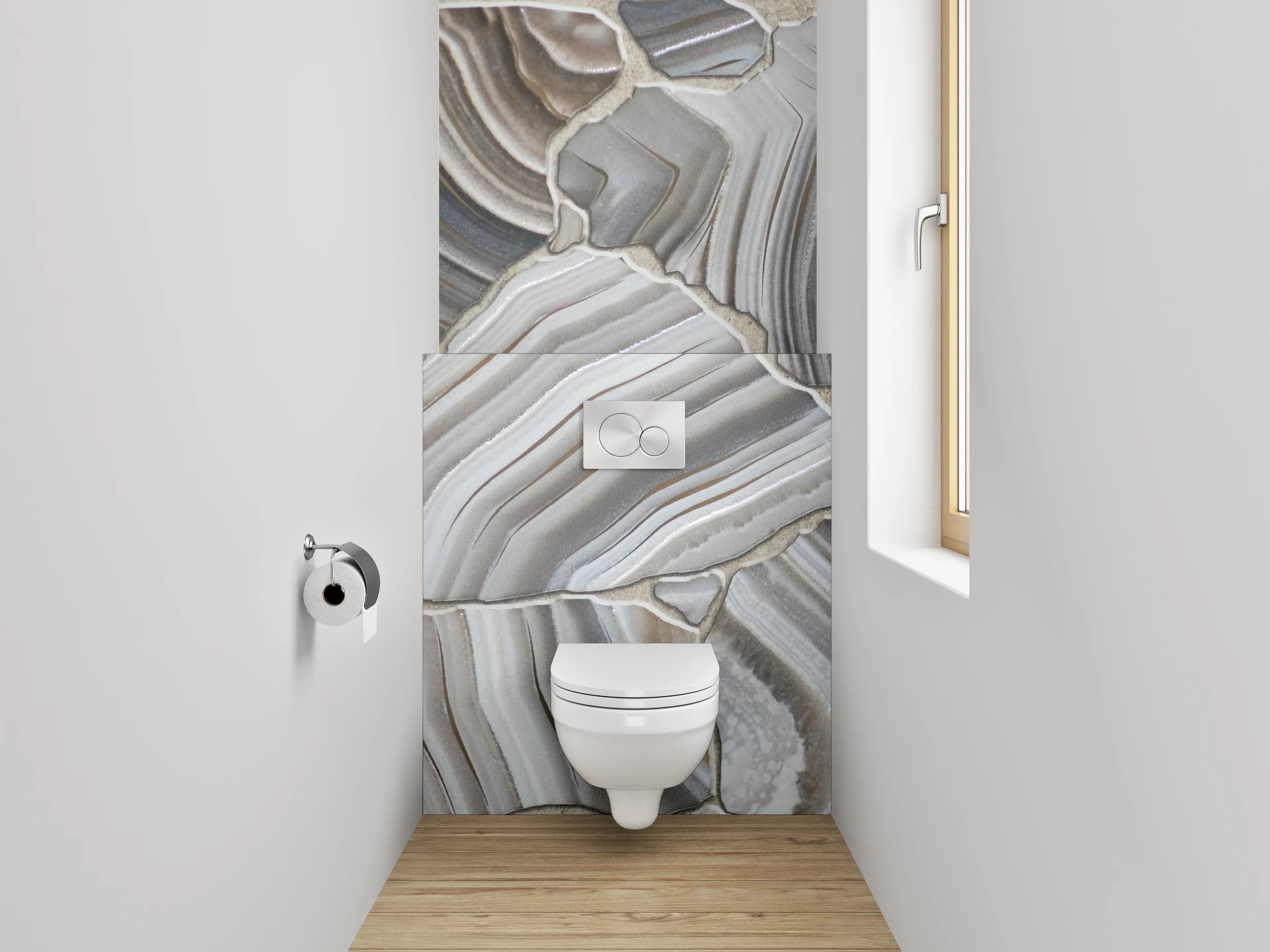 WC-Rückwand - Weiß-Graue Edelstein-Marmor-Optik