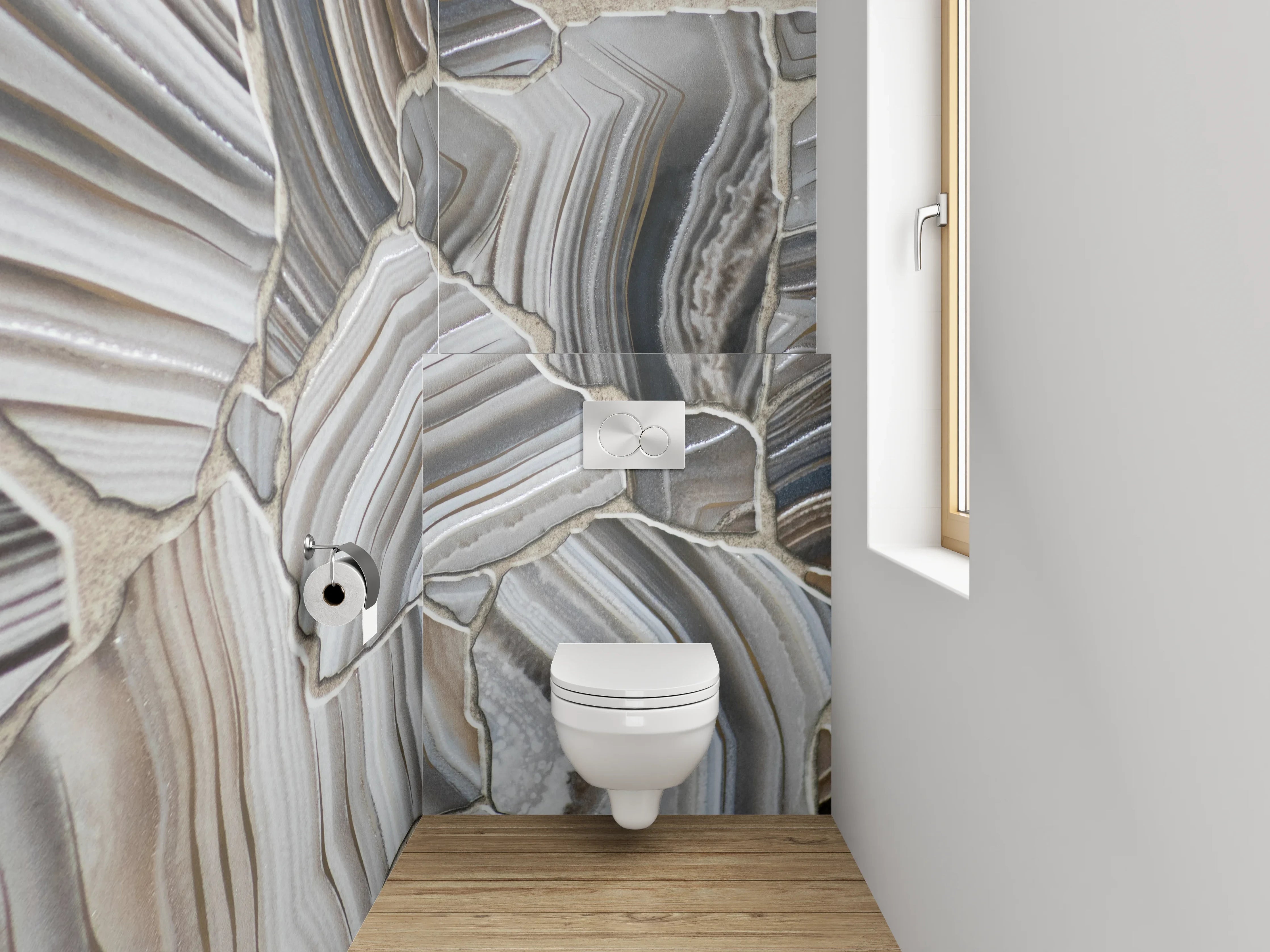 WC-Rückwand - Weiß-Graue Edelstein-Marmor-Optik