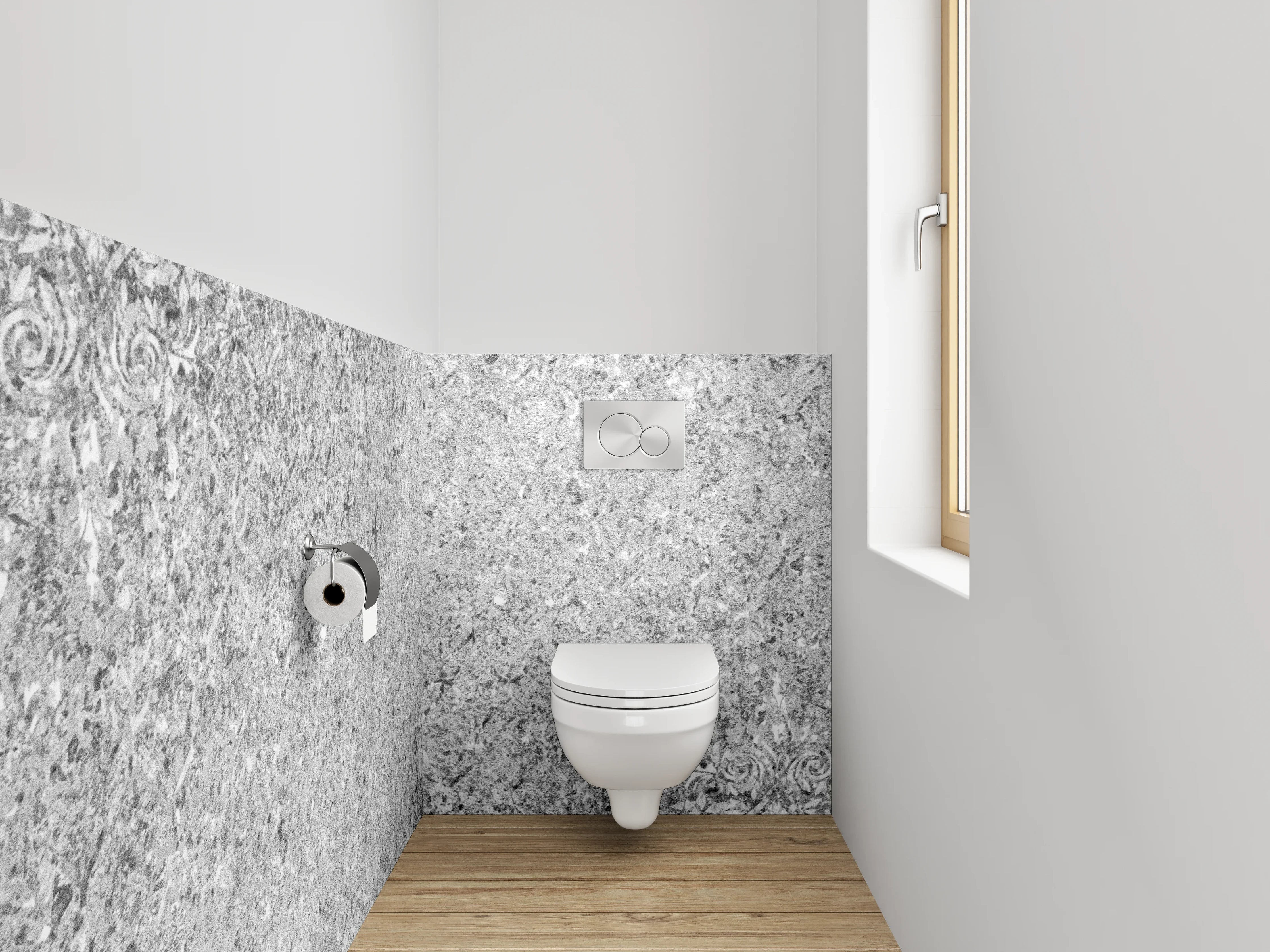 WC-Rückwand - Weiß-Graue Marmor-Optik Tapete
