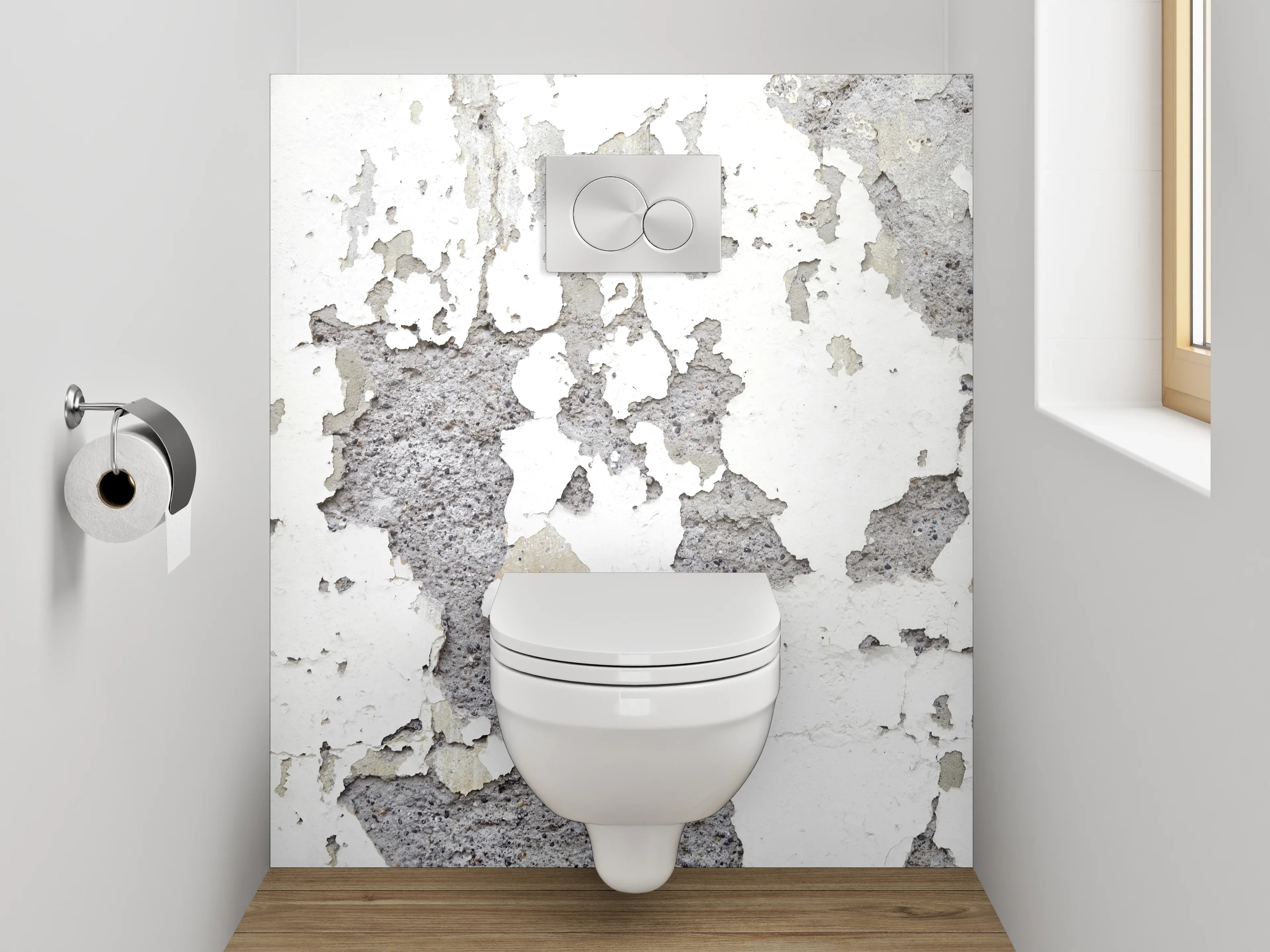 WC-Rückwand - Weiß-Graue Vintage-Putzoptik