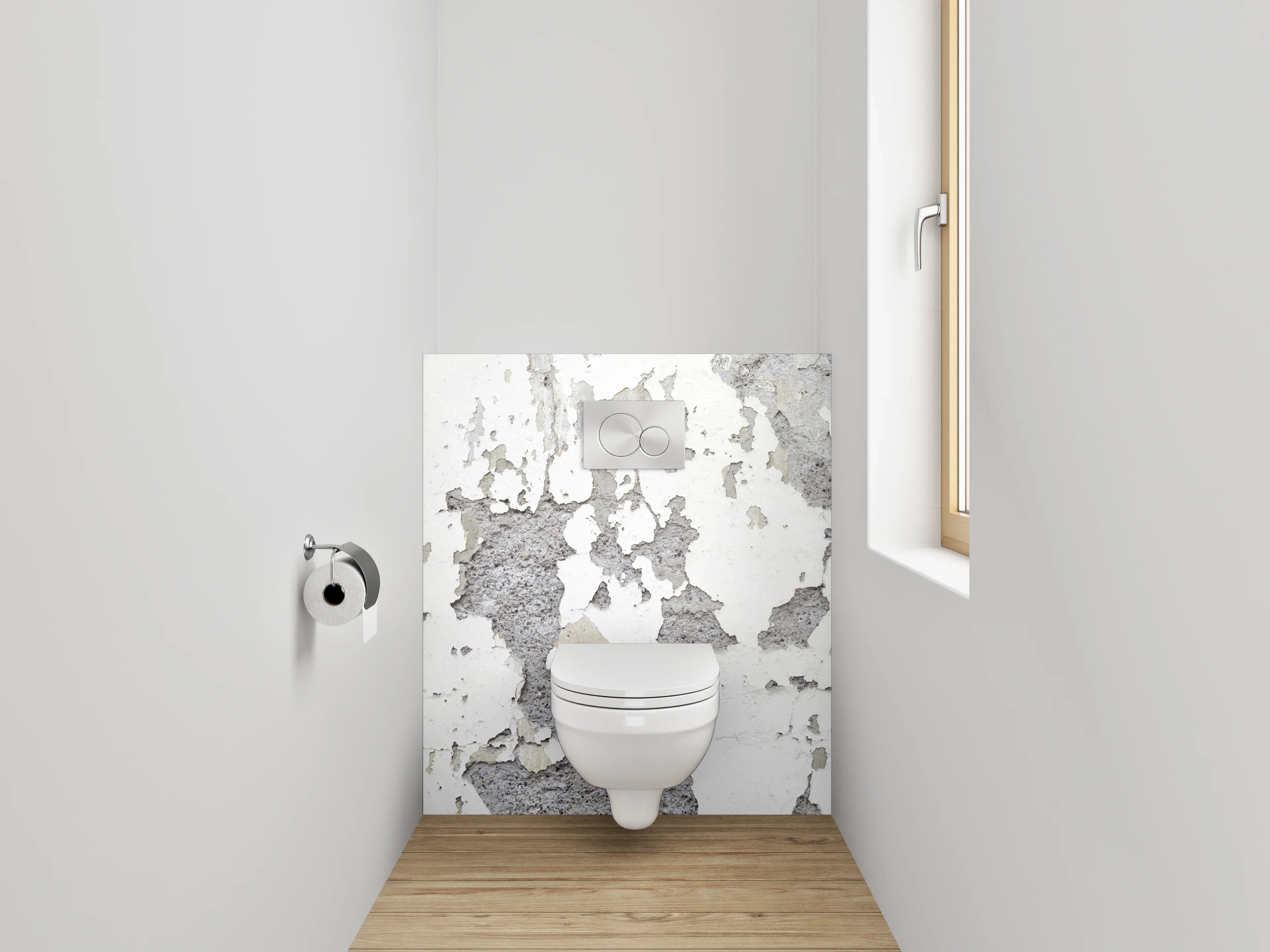 WC-Rückwand - Weiß-Graue Vintage-Putzoptik