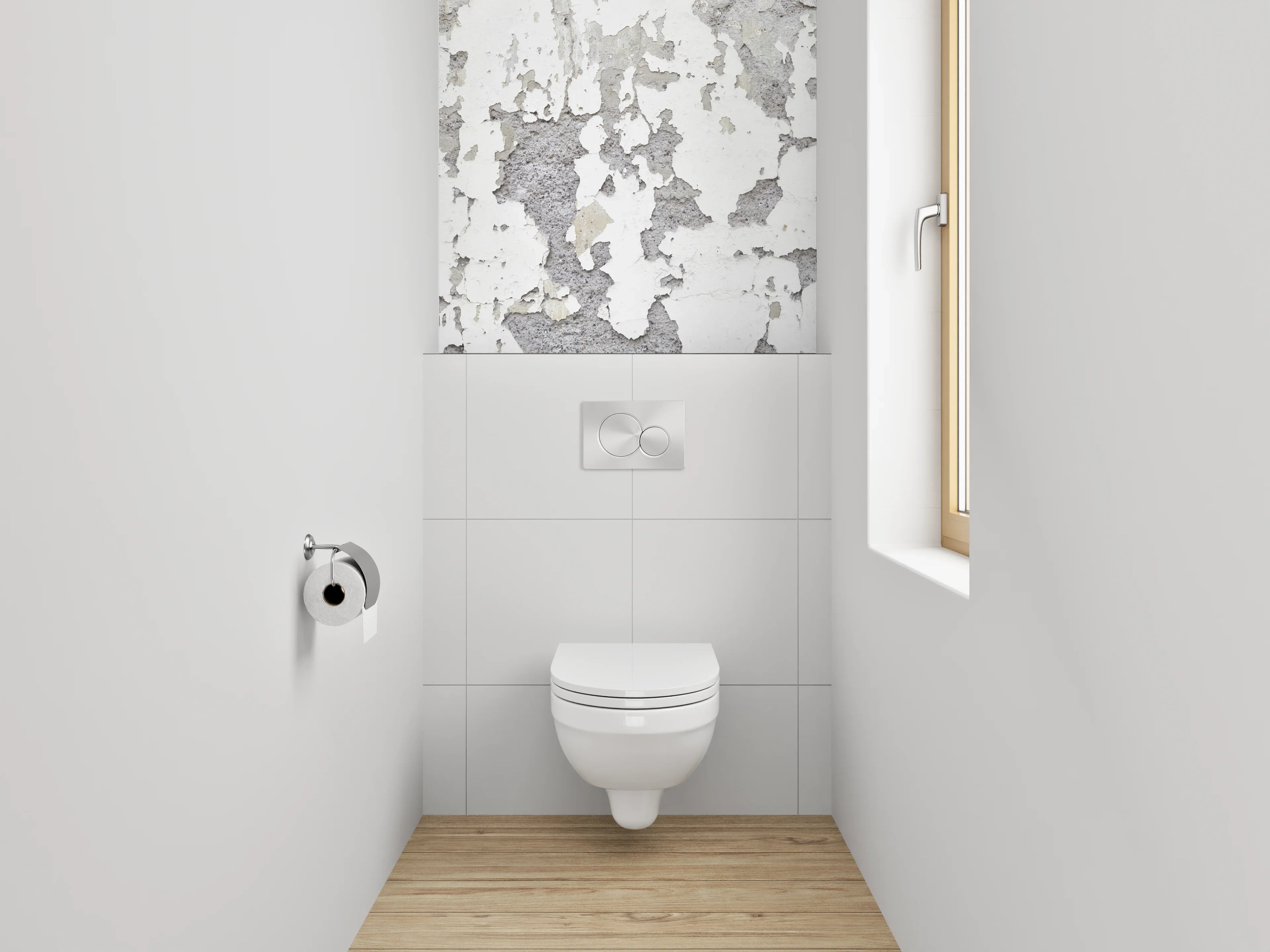 WC-Rückwand - Weiß-Graue Vintage-Putzoptik