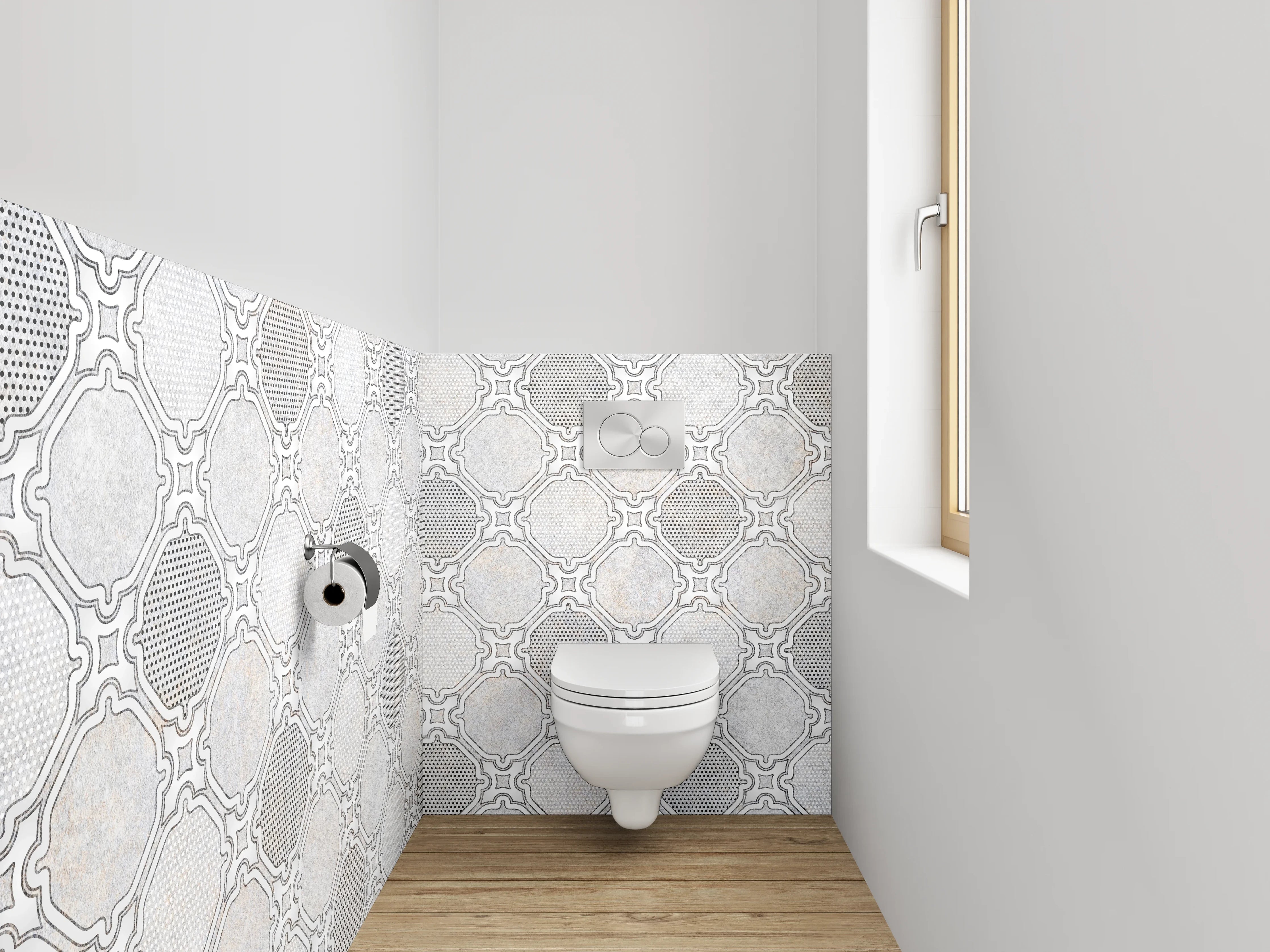 WC-Rückwand - Weiß-Graues Mosaik Muster Fliesenoptik