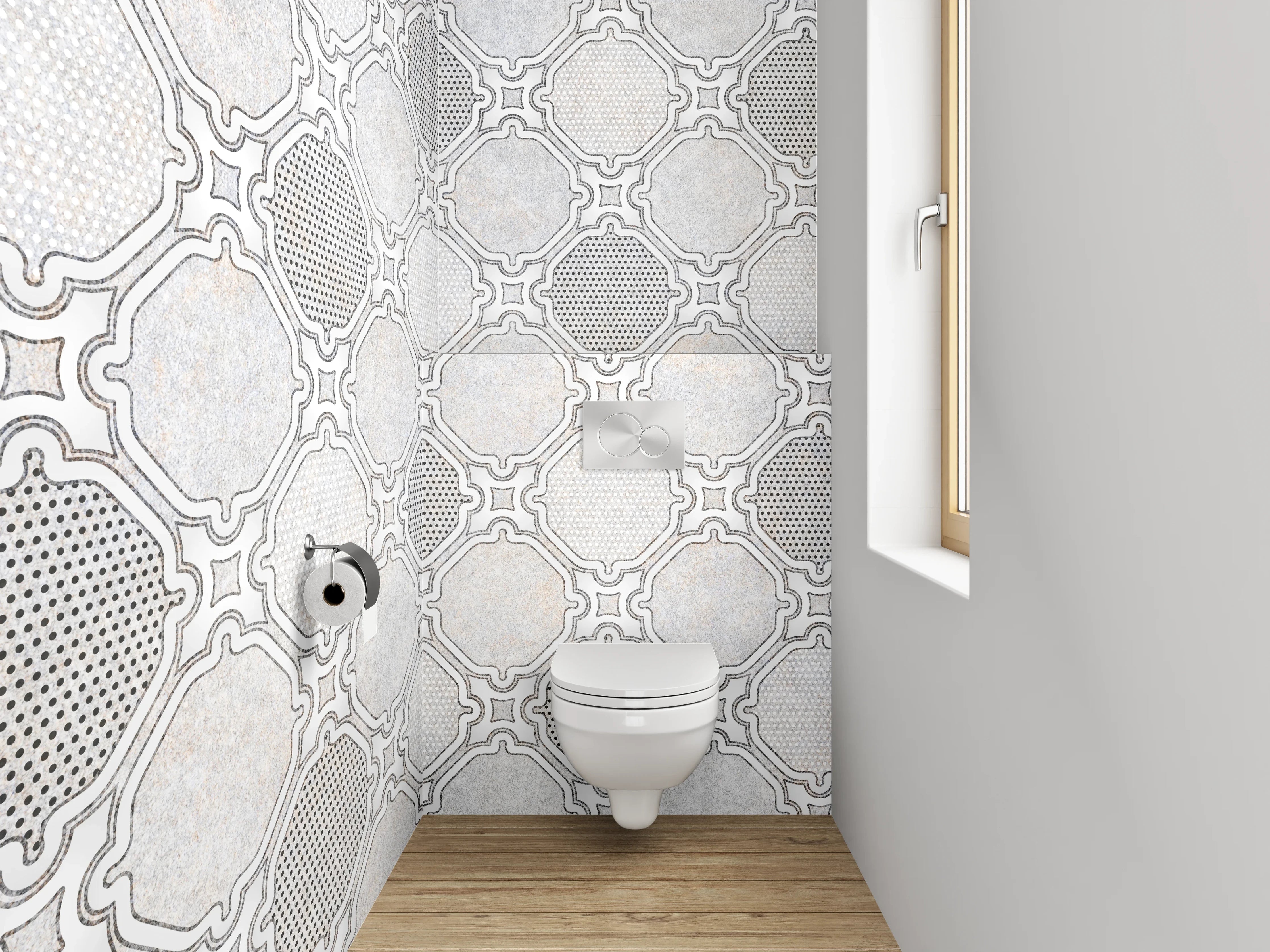 WC-Rückwand - Weiß-Graues Mosaik Muster Fliesenoptik