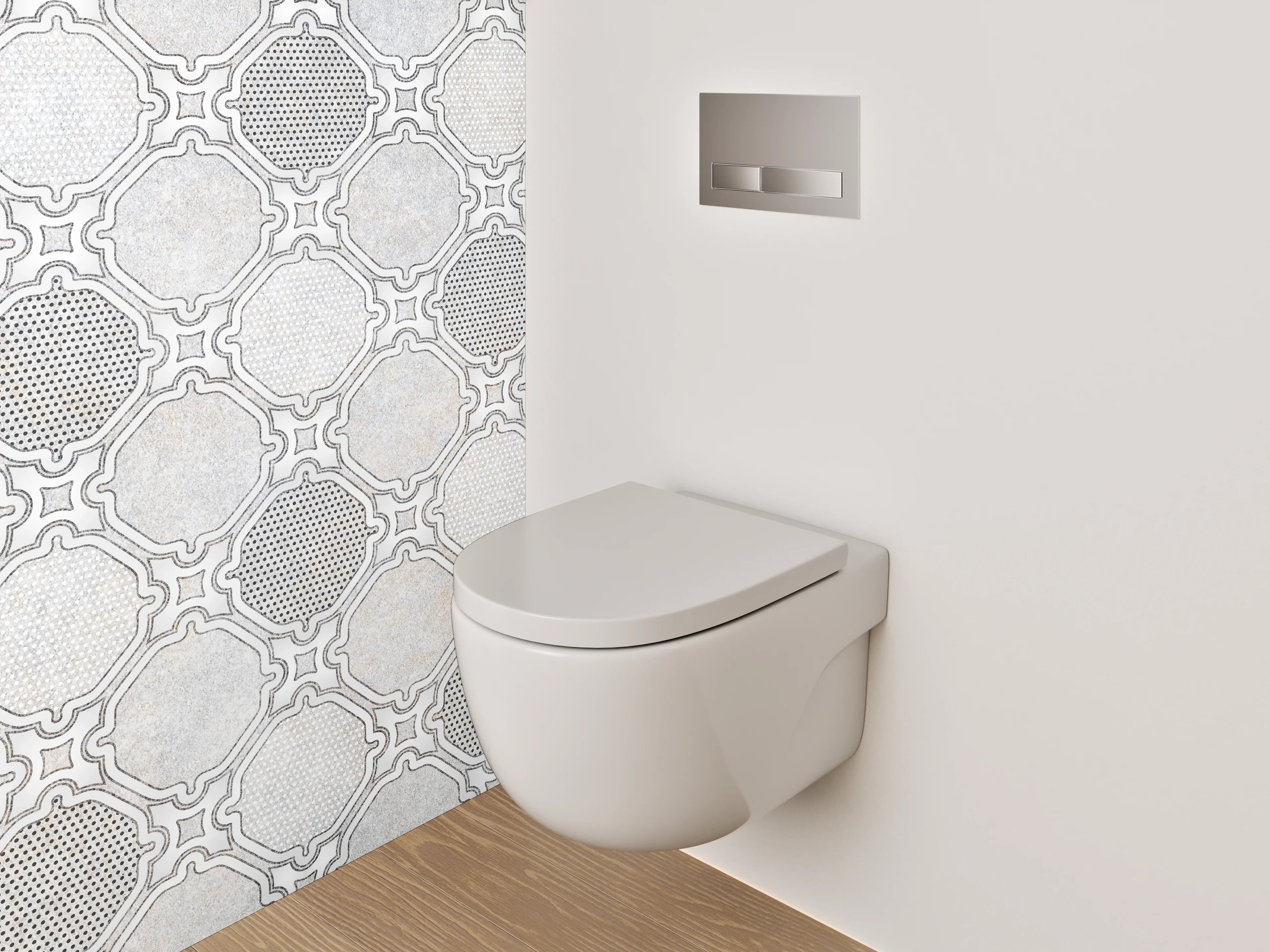 WC-Rückwand - Weiß-Graues Mosaik Muster Fliesenoptik