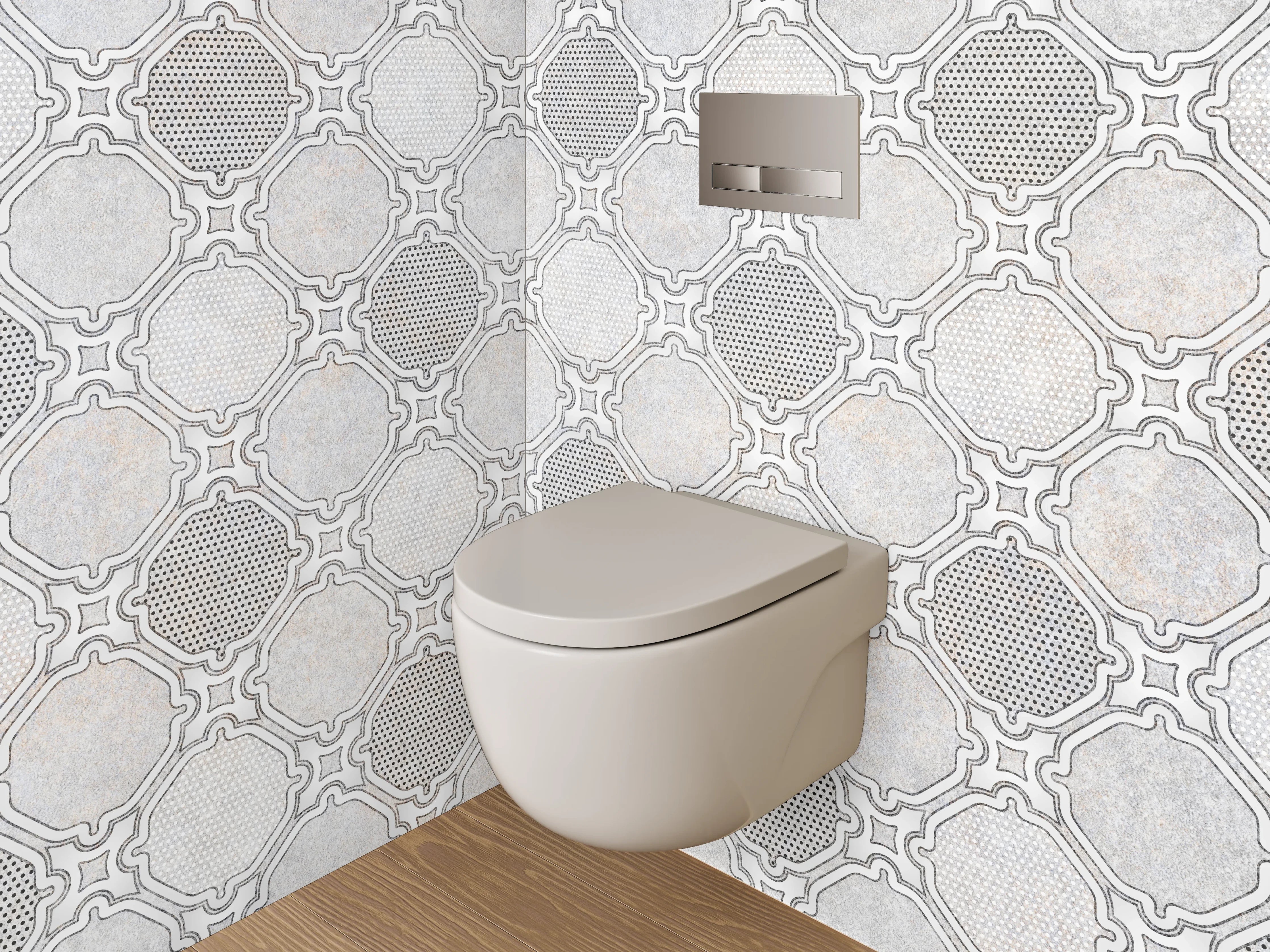 WC-Rückwand - Weiß-Graues Mosaik Muster Fliesenoptik