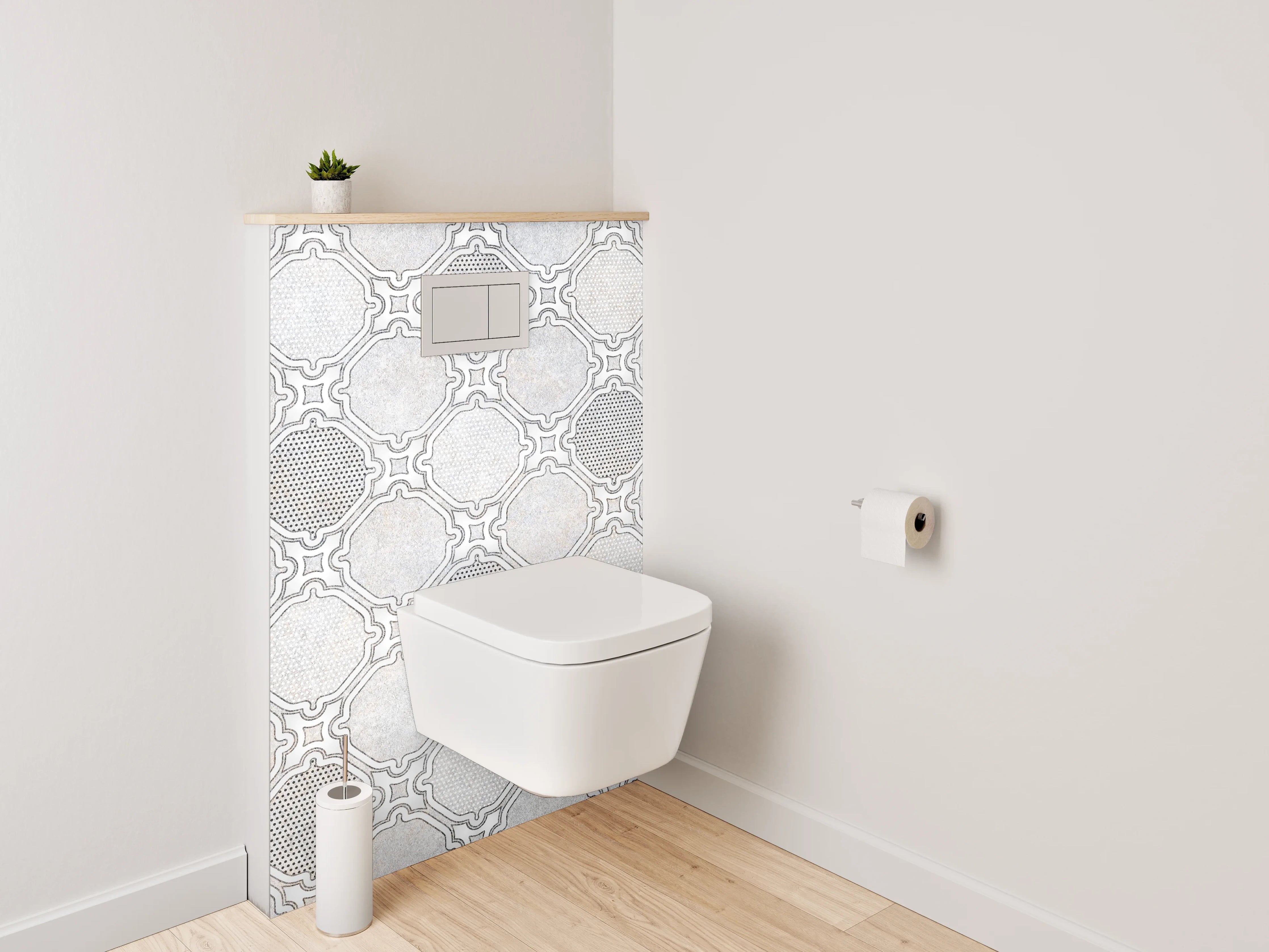 WC-Rückwand - Weiß-Graues Mosaik Muster Fliesenoptik