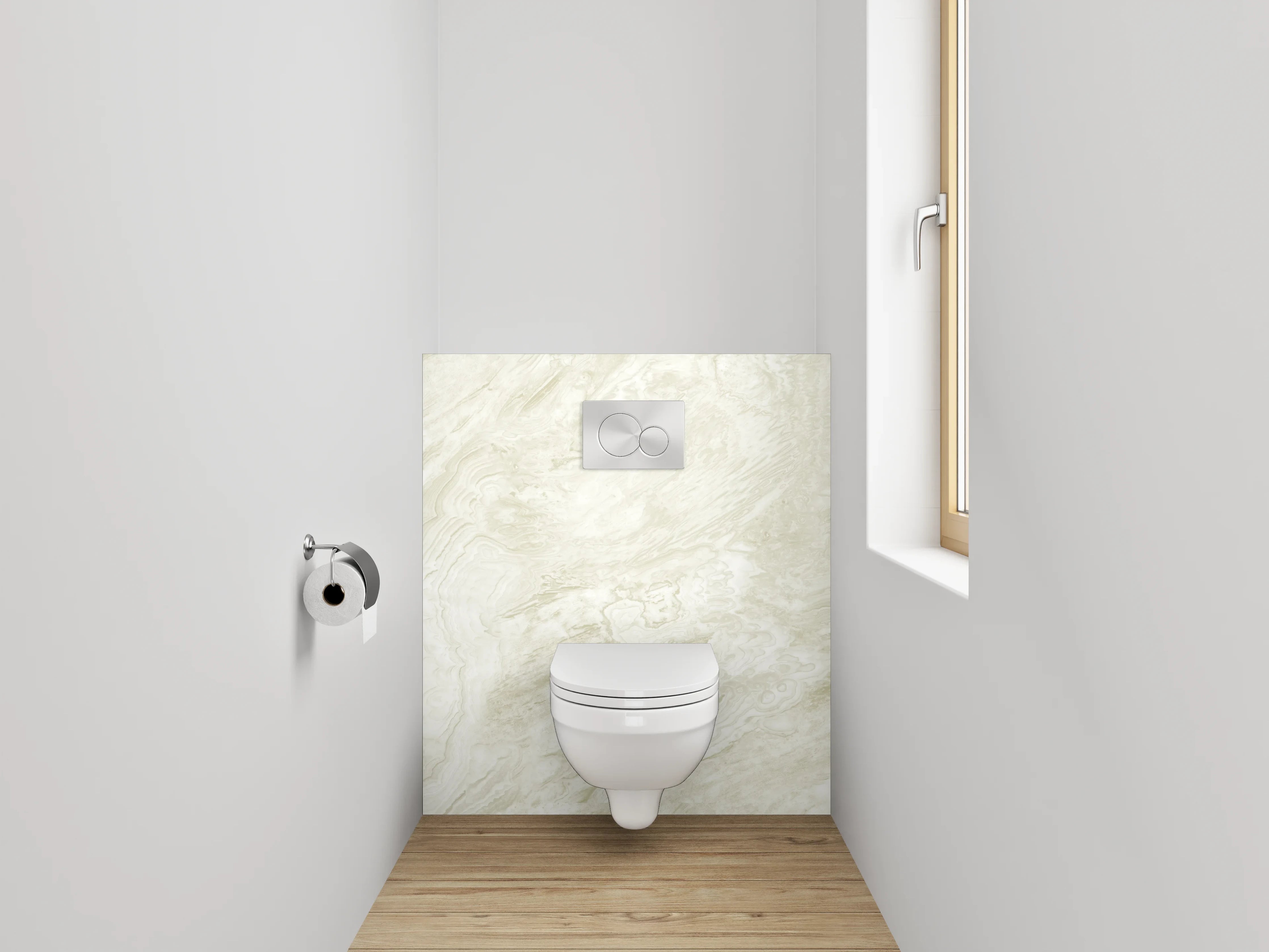 WC-Rückwand - Weiß-beiger Marmor Look